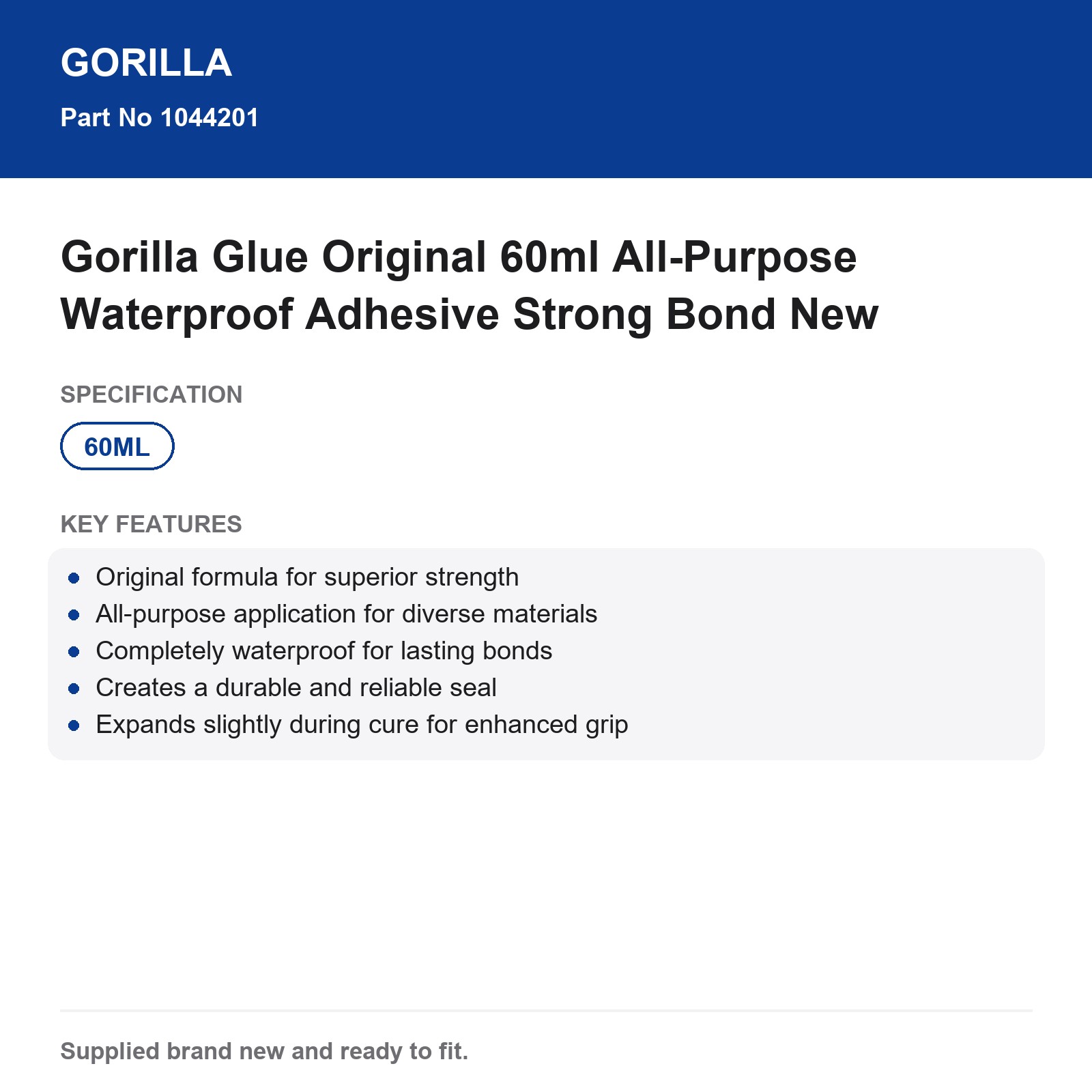 Gorilla Glue Original 60ml All-Purpose Waterproof Adhesive Strong Bond New - Image 3