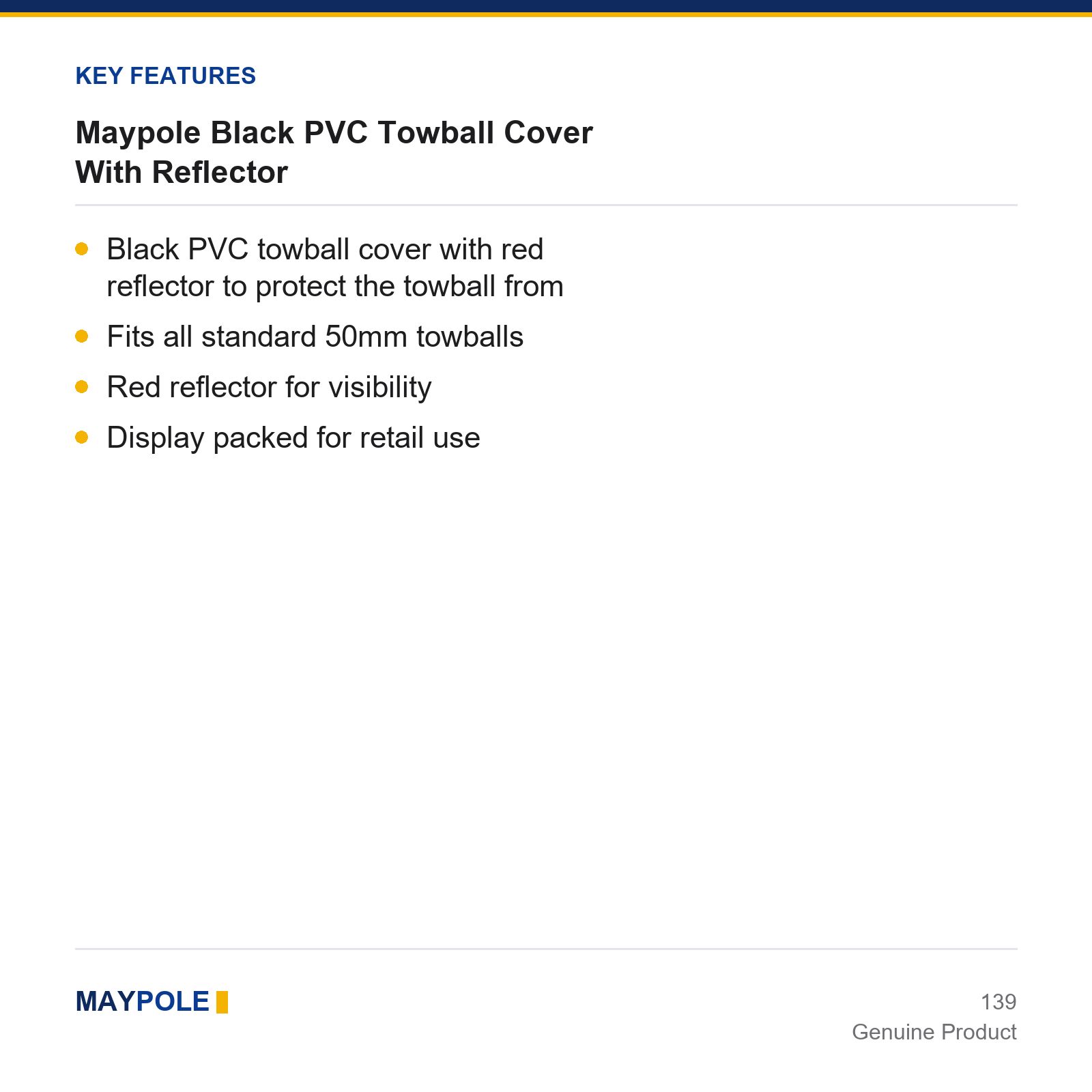 Maypole Black PVC Towball Cover With Reflector Car Caravan Trailer Towbar - Image 3