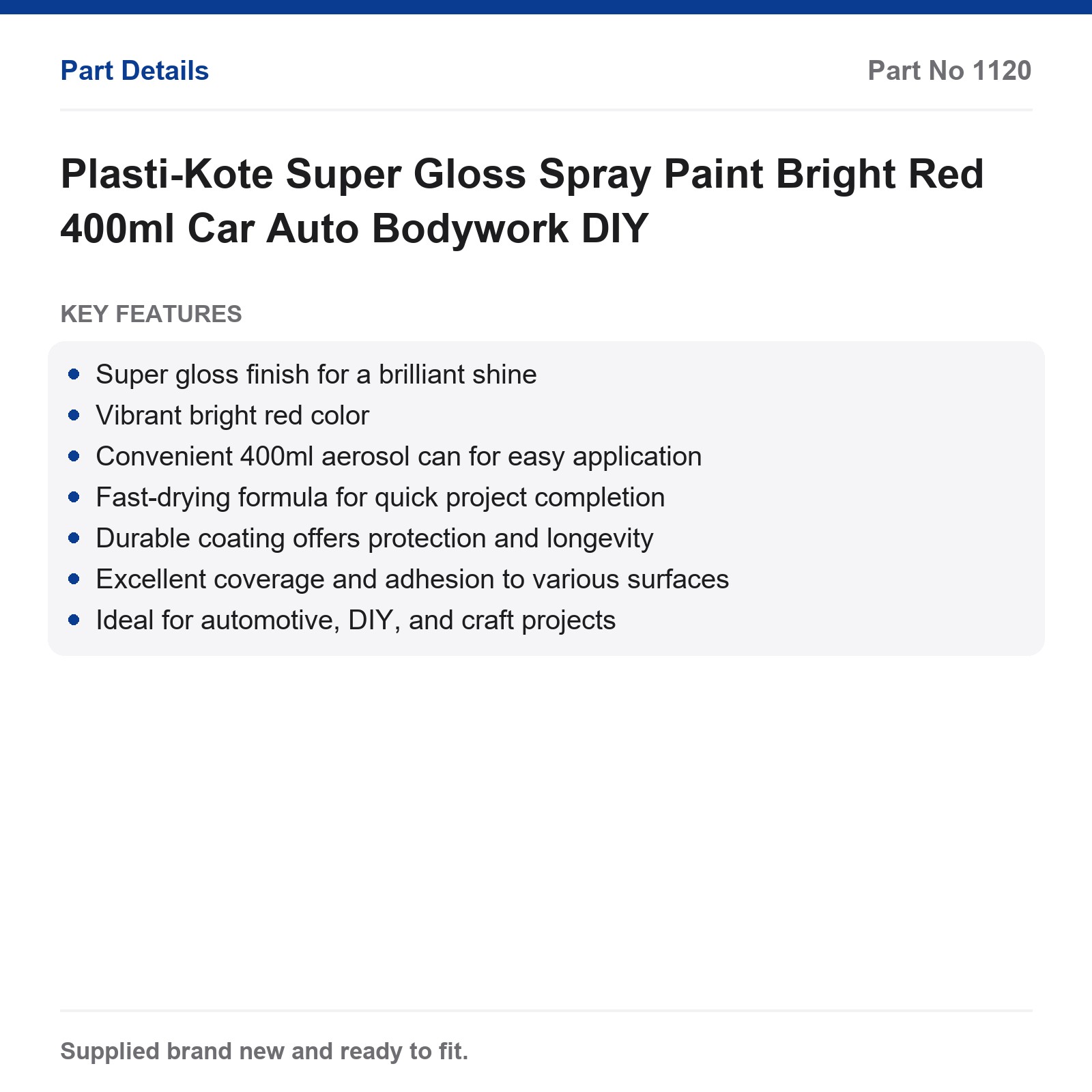 Plasti-Kote Super Gloss Spray Paint Bright Red 400ml Car Auto Bodywork DIY - Image 2