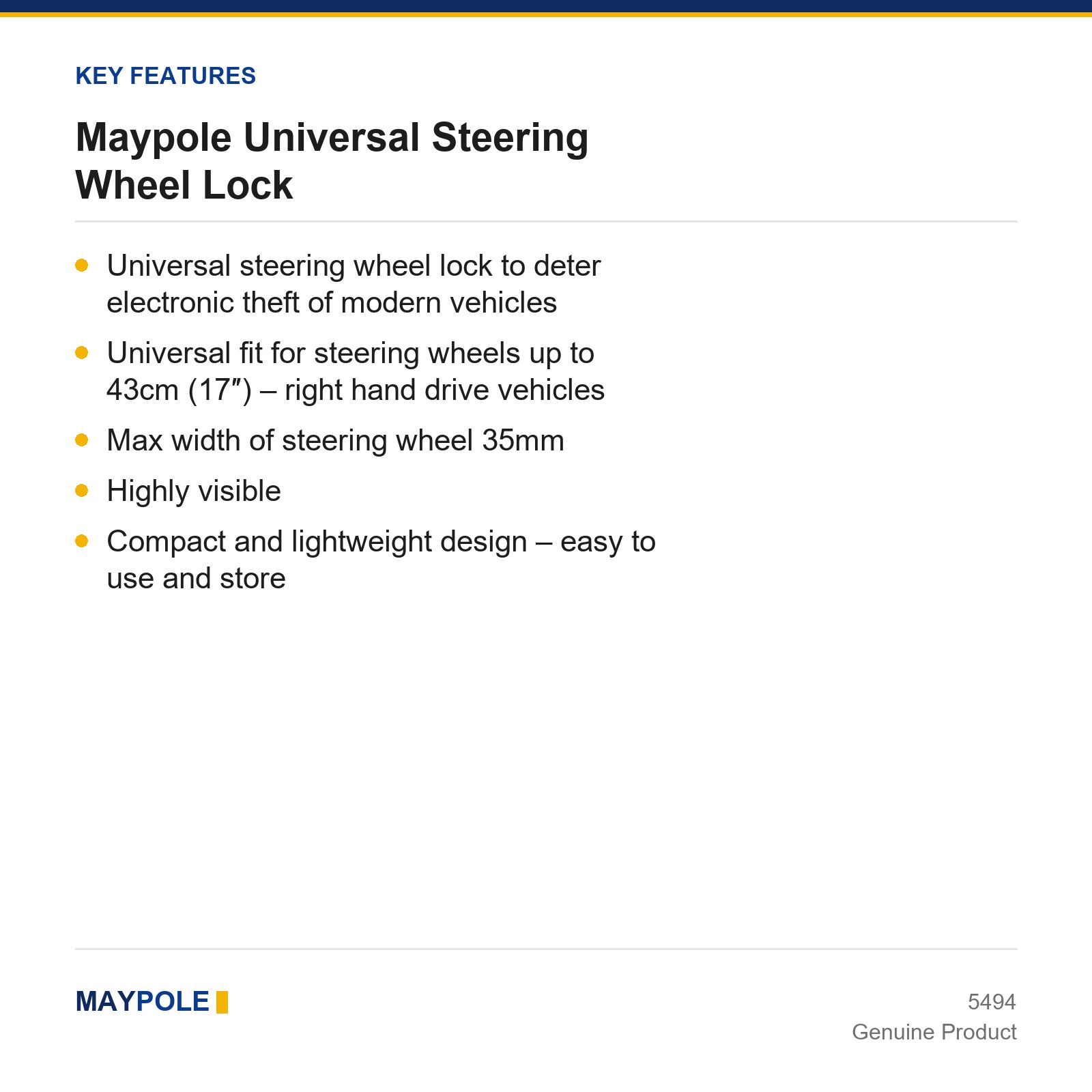 Universal Steering Wheel Lock Maypole Heavy Duty Steel Car Van Caravan - Image 4