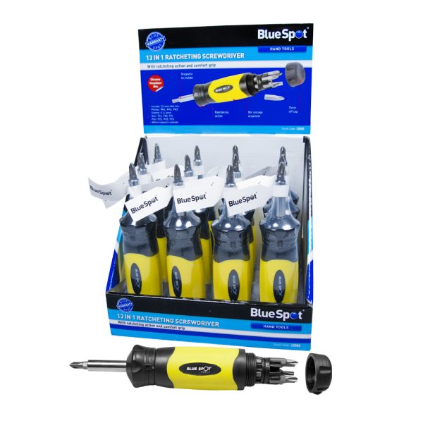 BLUESPOT 13-in-1 Ratcheting Screwdriver Slotted Phillips Torx Pozi Soft Grip