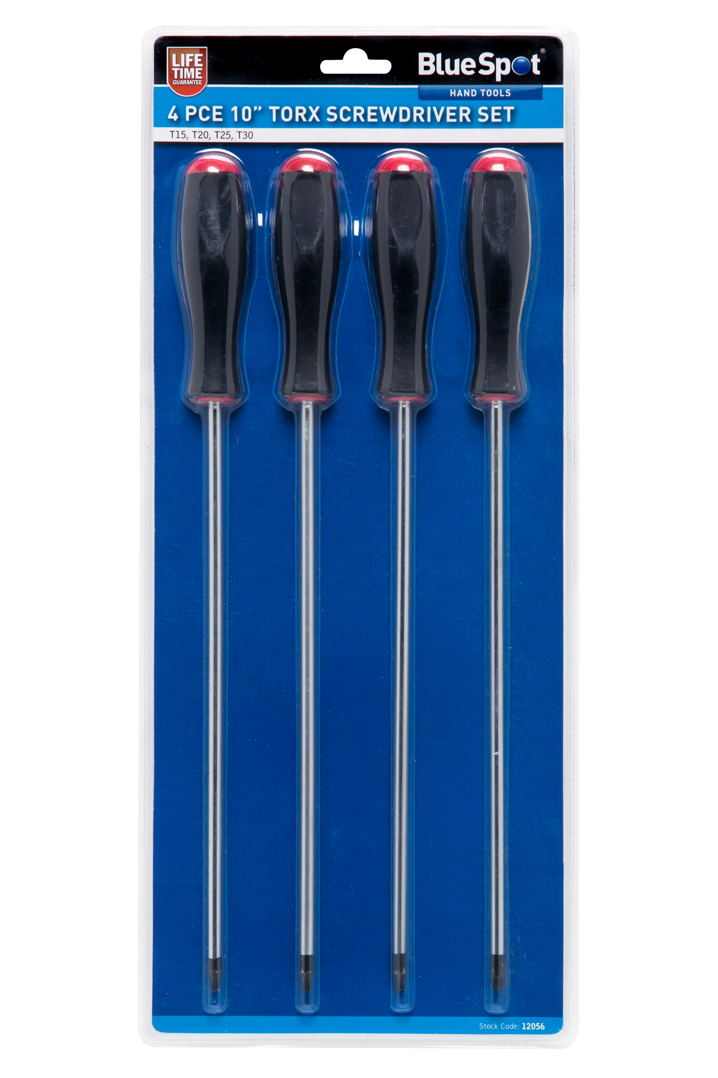 Bluespot 4pc 10″ Torx Screwdriver Set Chrome Vanadium Ergonomic T15 T20 T25 T30