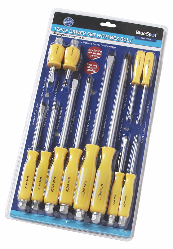 BlueSpot 12pc Hex Bolster Screwdriver Set Chrome Vanadium