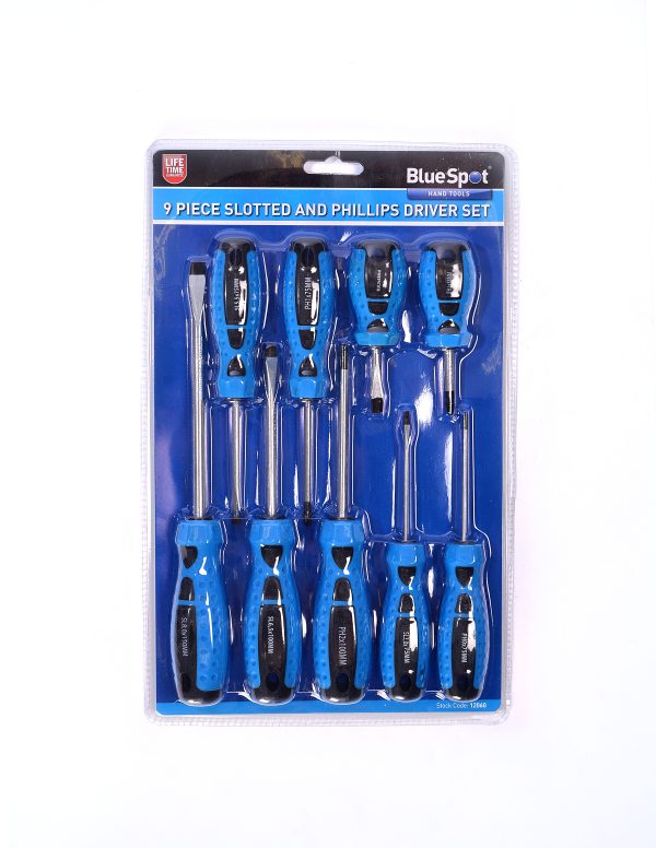 BlueSpot Screwdriver Set 9pc Chrome Vanadium Soft Grip Magnetic Tips