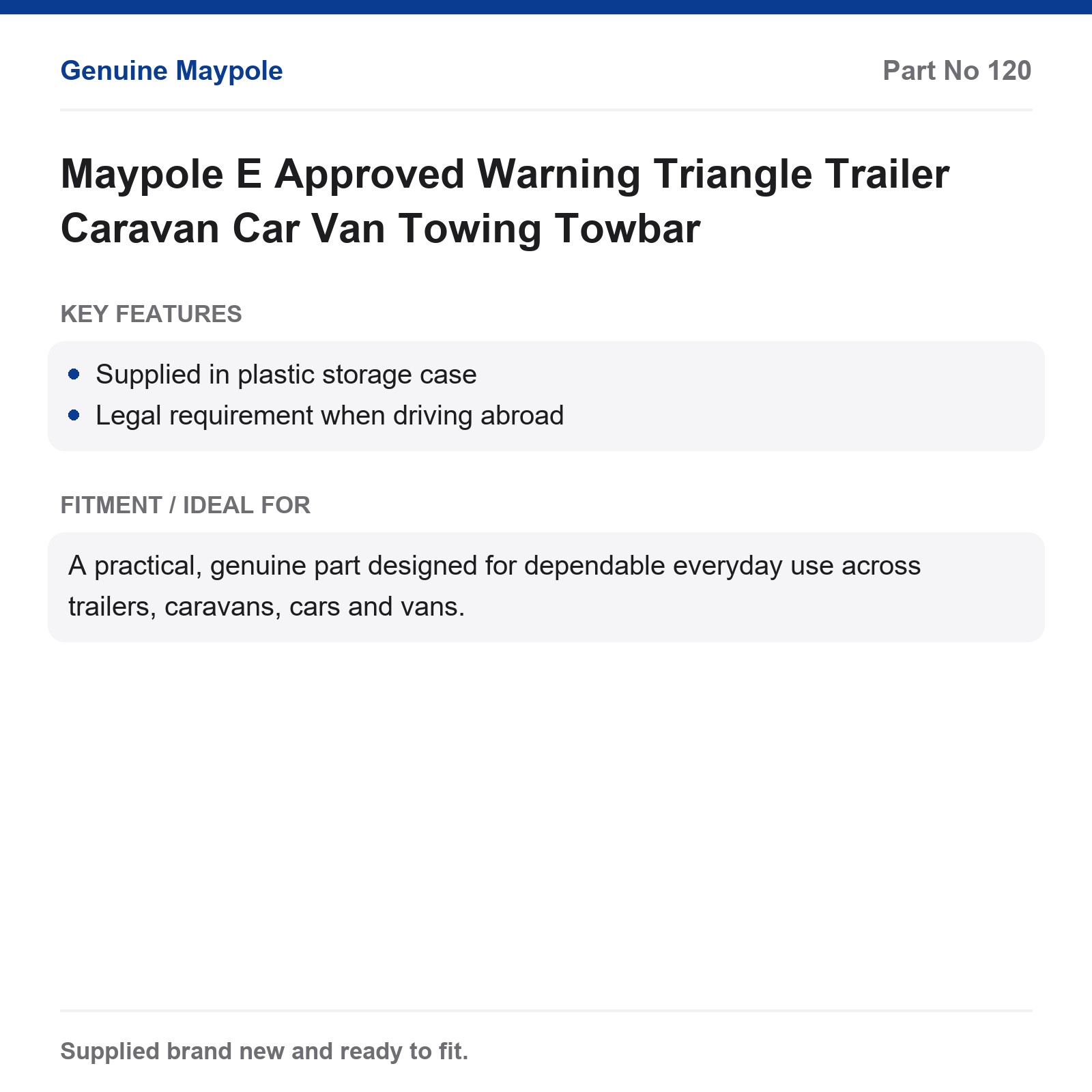 Maypole E Approved Warning Triangle Trailer Caravan Car Van Towing Towbar - Image 4