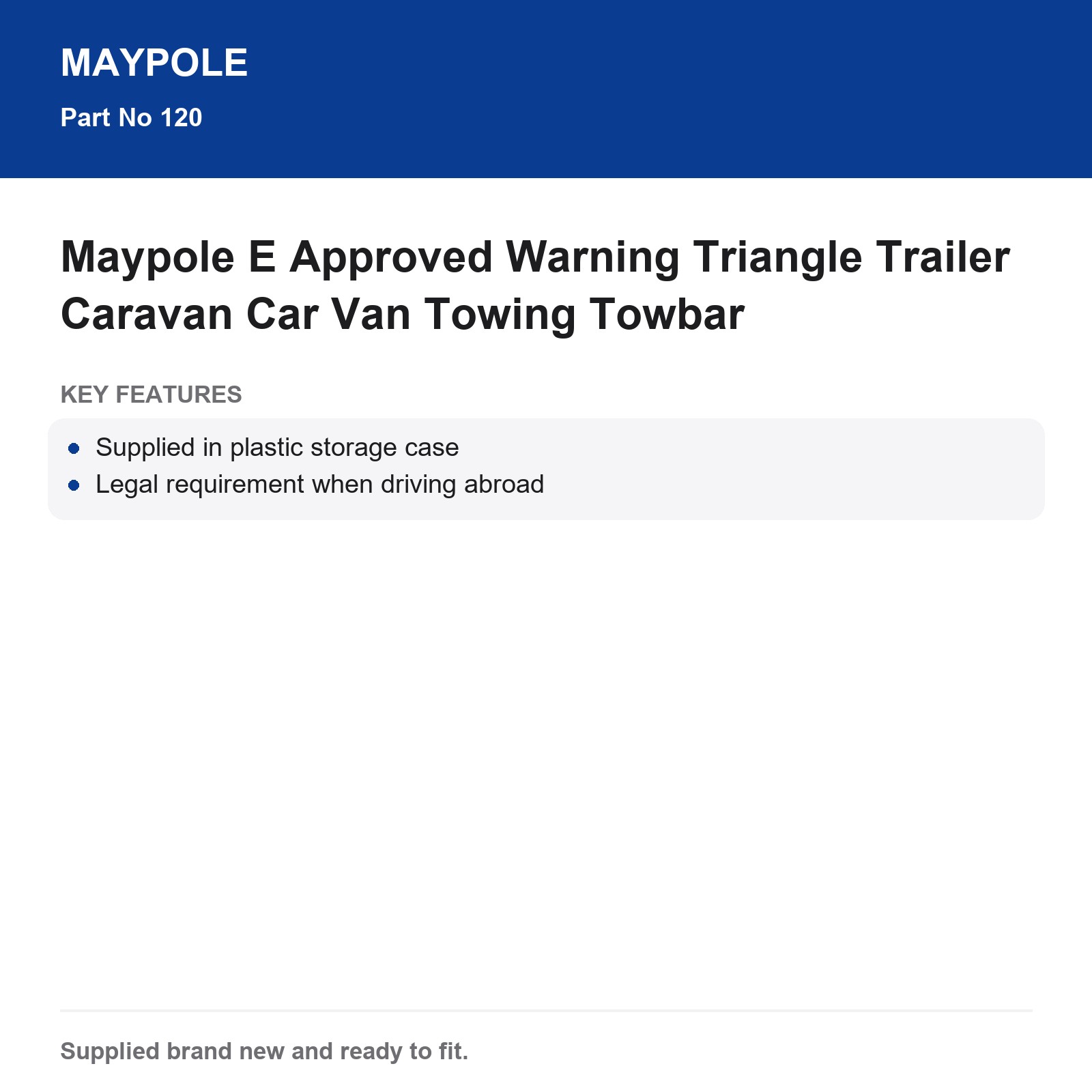 Maypole E Approved Warning Triangle Trailer Caravan Car Van Towing Towbar - Image 5