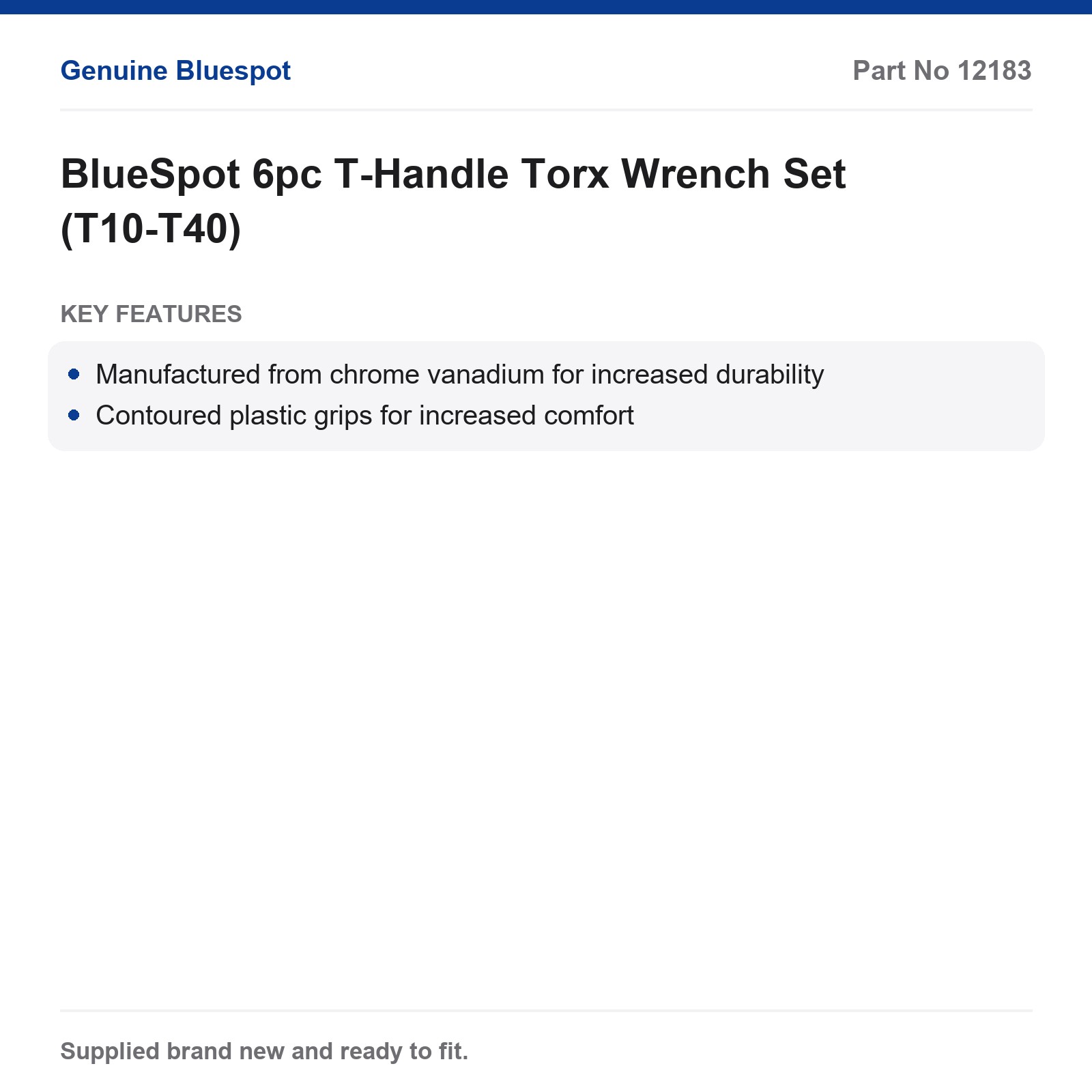 BlueSpot 6pc T-Handle Torx Wrench Set T10-T40 CrV Comfort Grips - Image 3