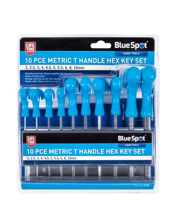 T Handle Metric Hex Key Set BlueSpot 10pc 2-10mm