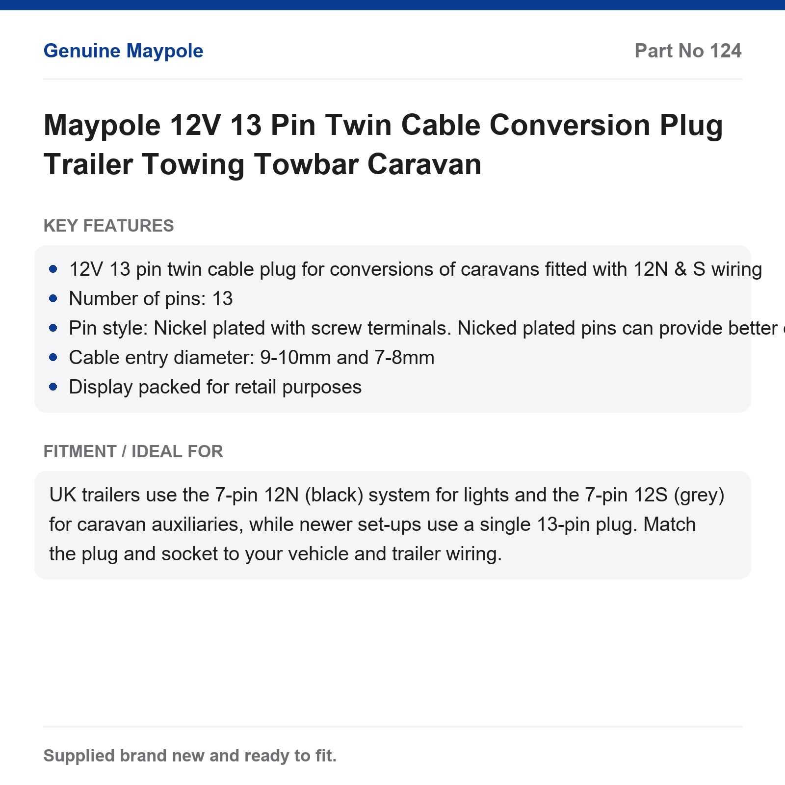 Maypole 12V 13 Pin Twin Cable Conversion Plug Trailer Caravan Towbar - Image 4