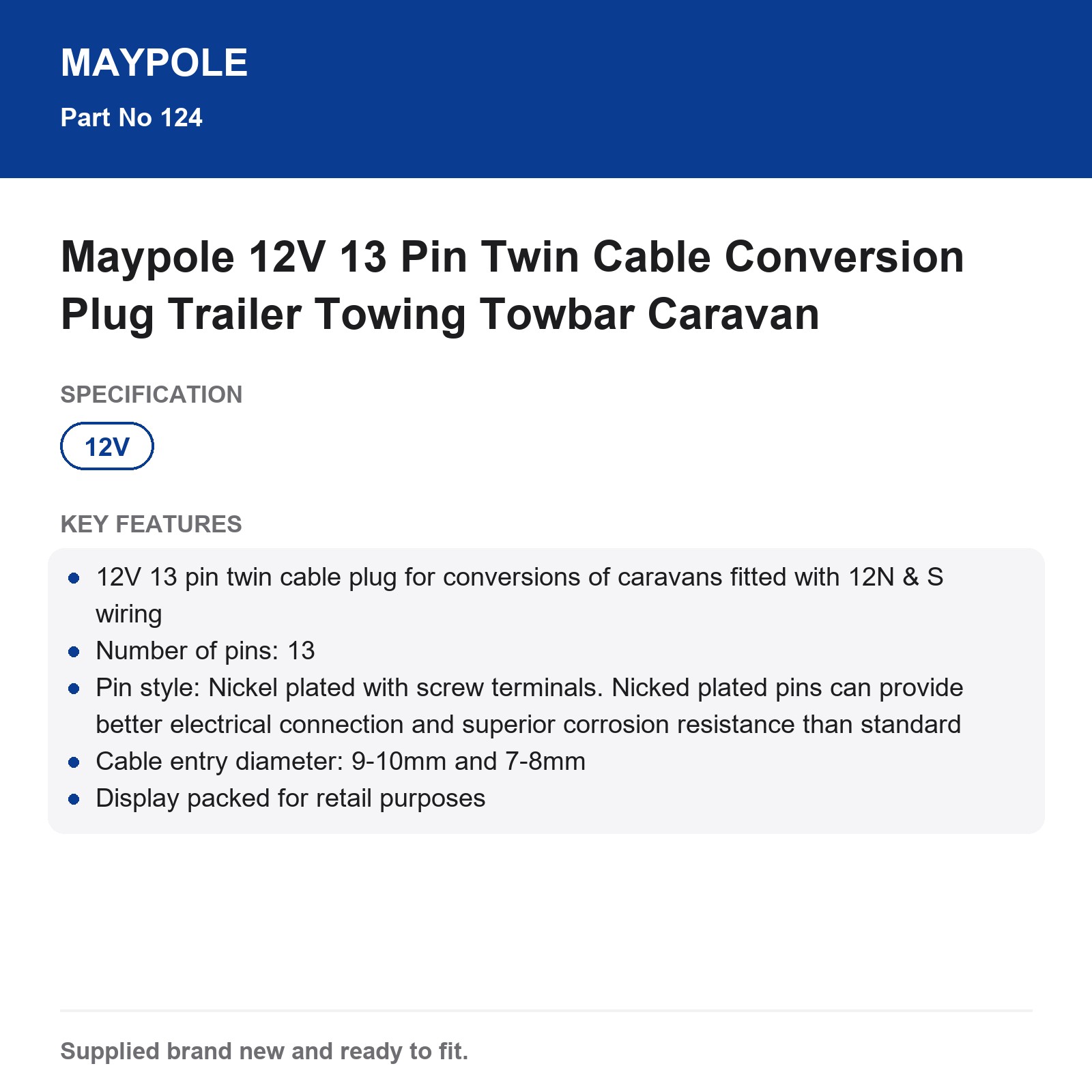 Maypole 12V 13 Pin Twin Cable Conversion Plug Trailer Caravan Towbar - Image 5