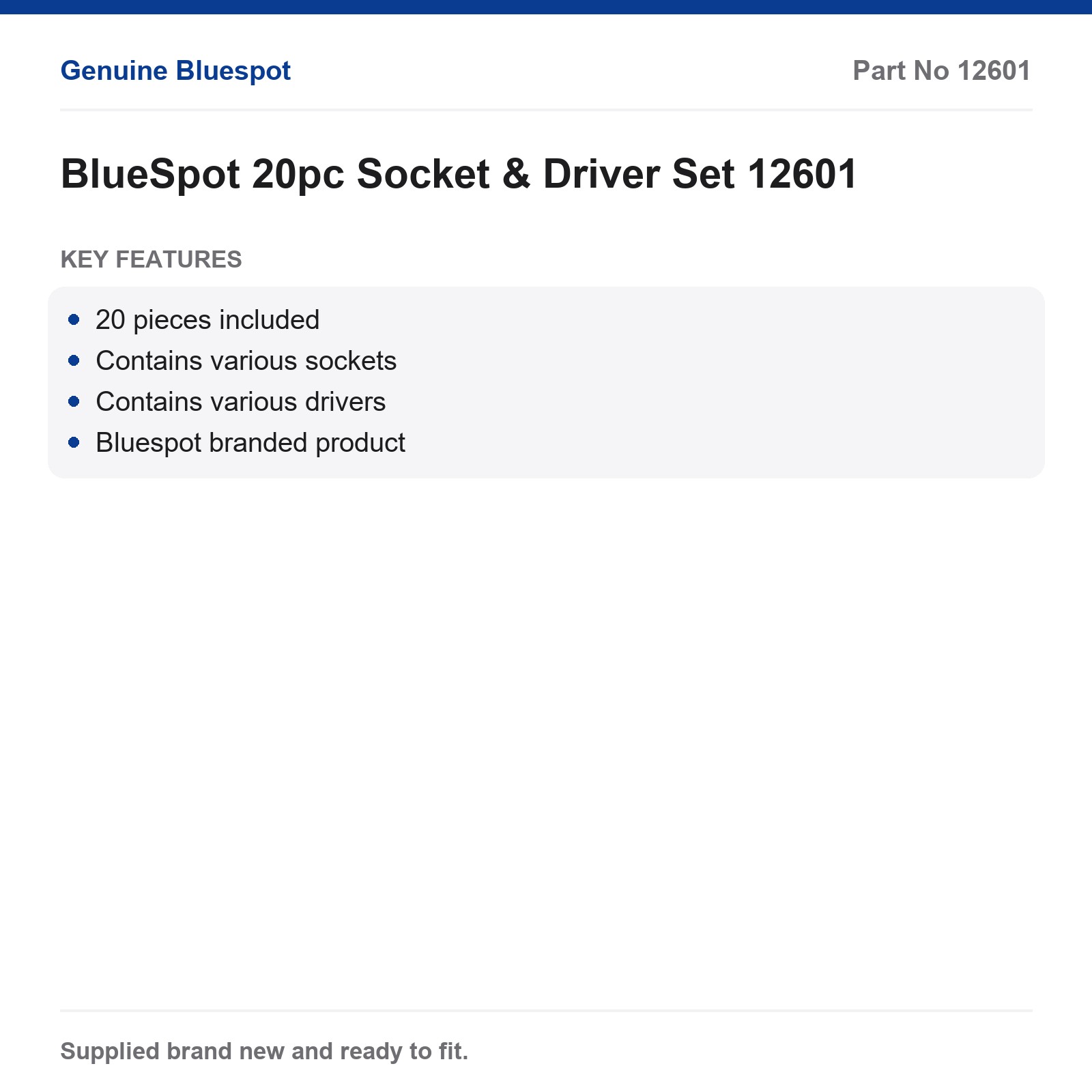 BlueSpot 20pc Socket & Driver Tool Set 12601 - Image 3