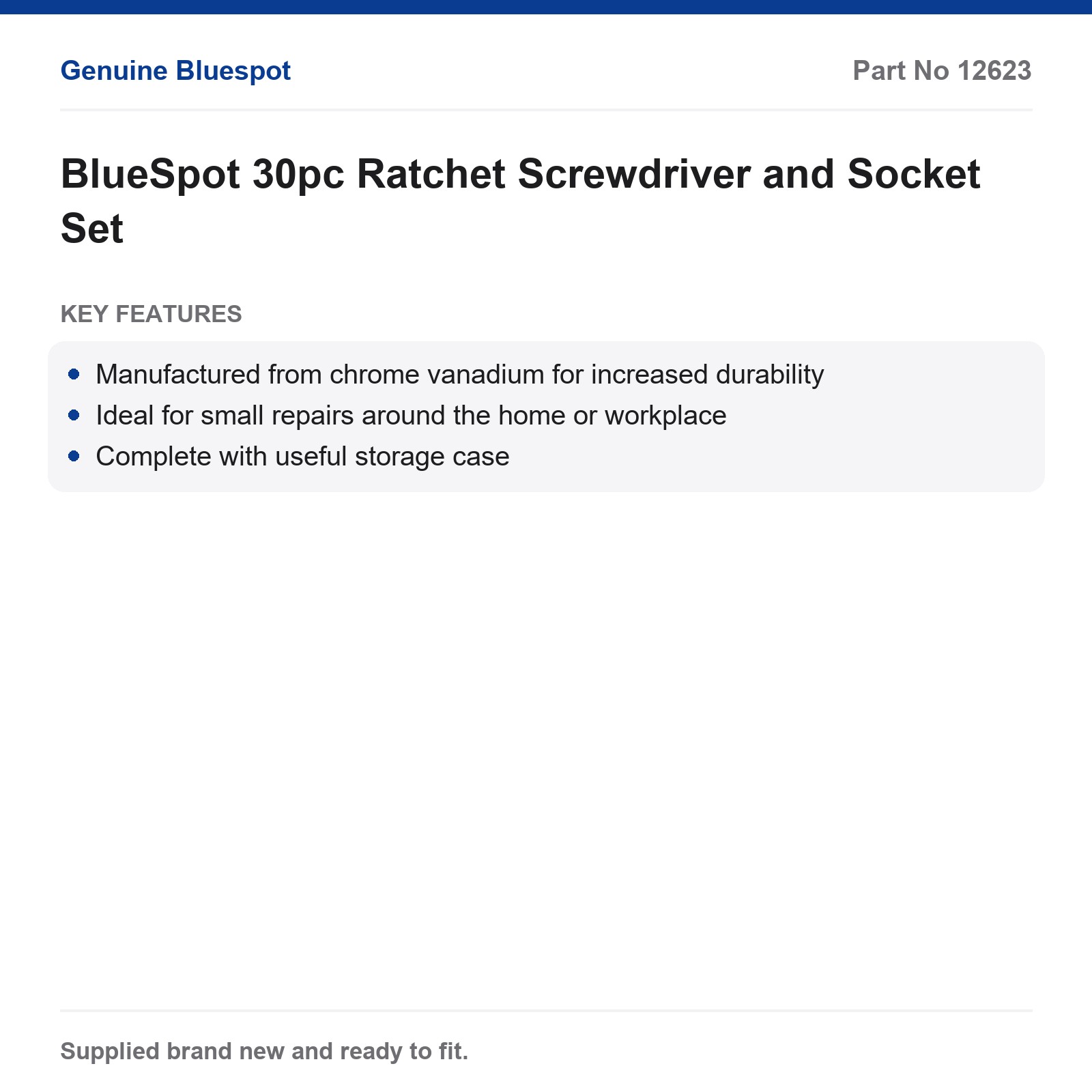 BlueSpot 30pc Ratchet Screwdriver Socket Set 1/4" Carbon Steel Chrome Vanadium - Image 3