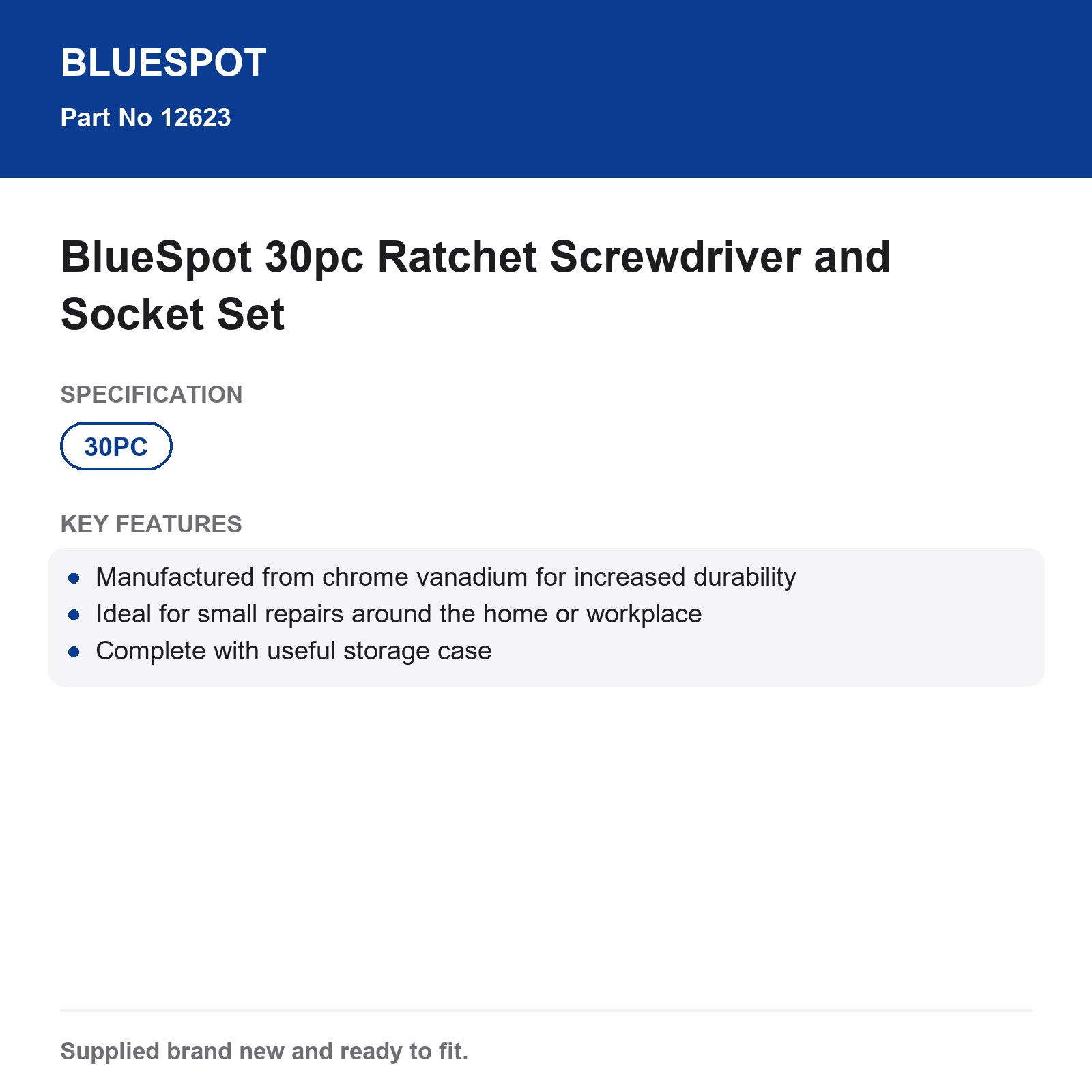BlueSpot 30pc Ratchet Screwdriver Socket Set 1/4" Carbon Steel Chrome Vanadium - Image 4