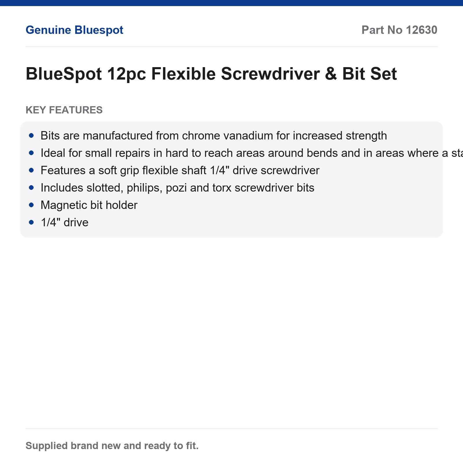 Blue Spot 12pc Flexible Magnetic Driver Bit Set 1/4" Slotted Philips Pozi Torx - Image 3