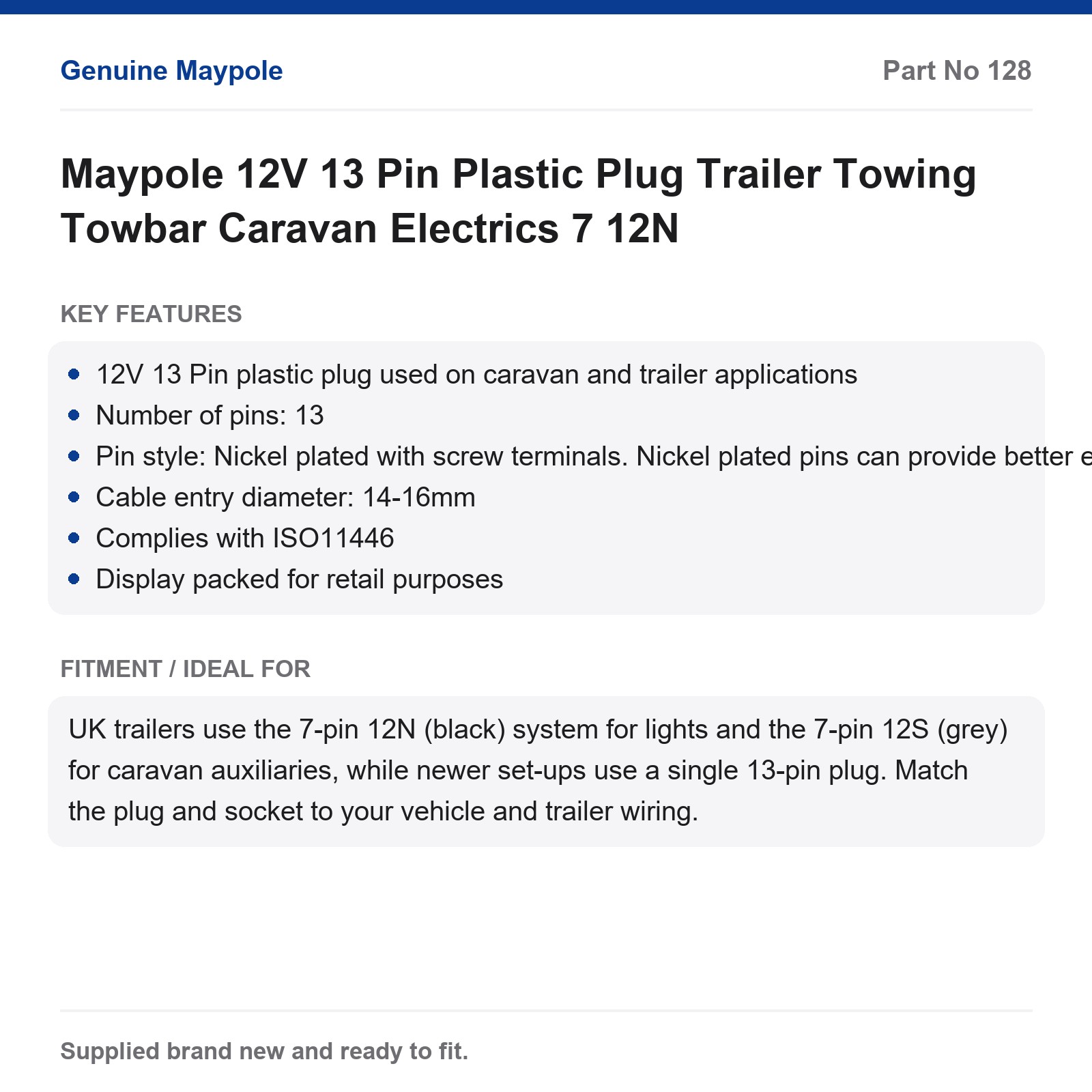 Maypole 12V 13 Pin Plastic Trailer Plug Caravan Towing Towbar - Image 5