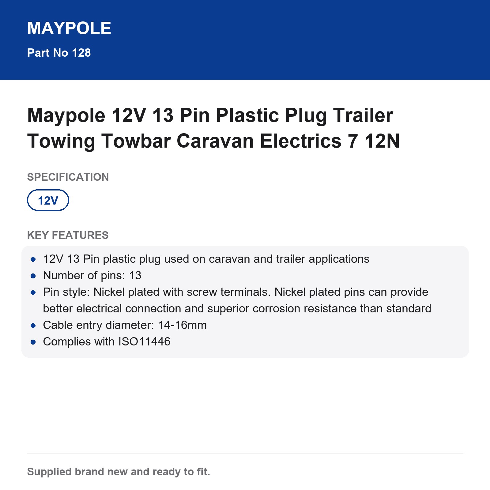 Maypole 12V 13 Pin Plastic Trailer Plug Caravan Towing Towbar - Image 6