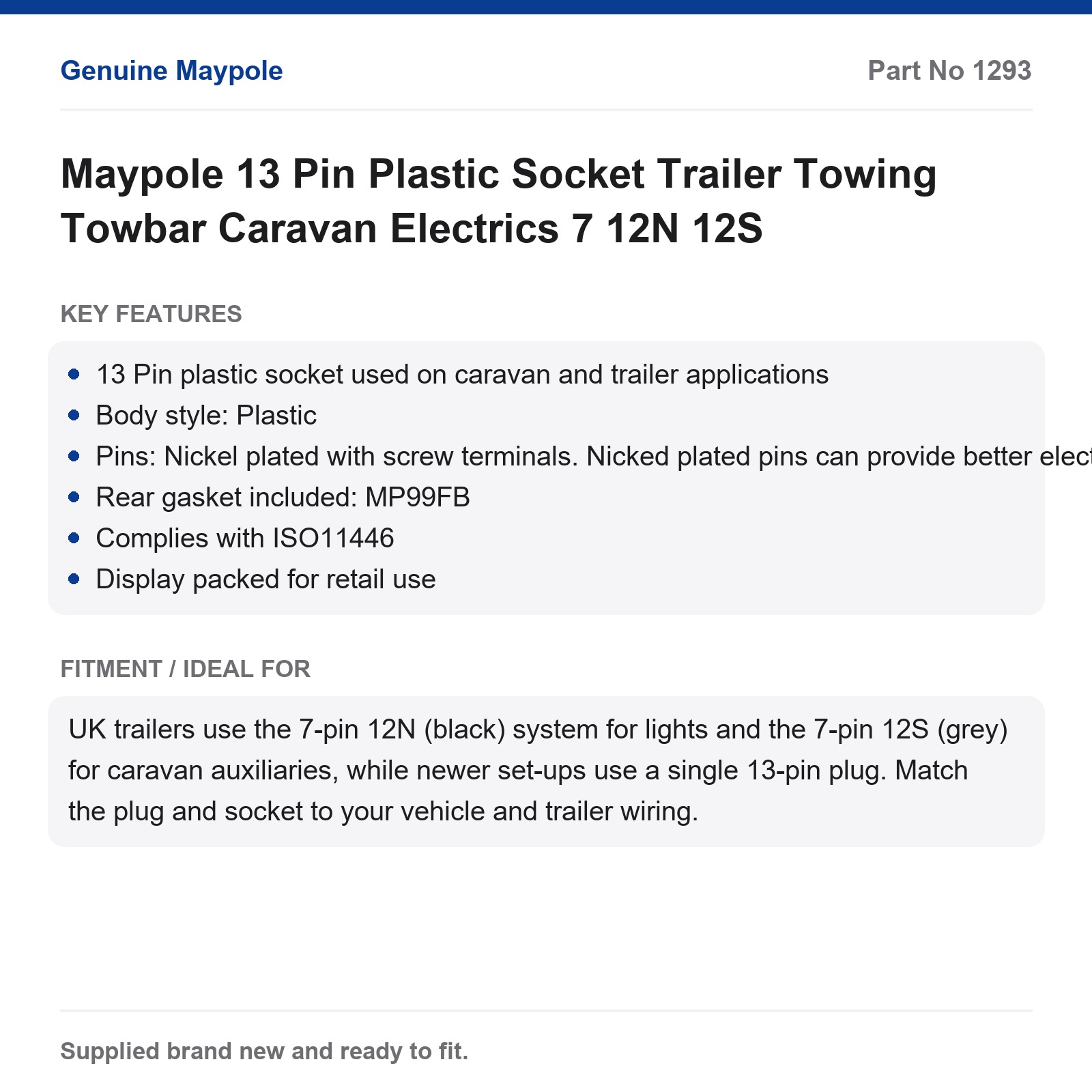 13 Pin Plastic Socket Maypole Trailer Caravan Towbar Electrics - Image 5