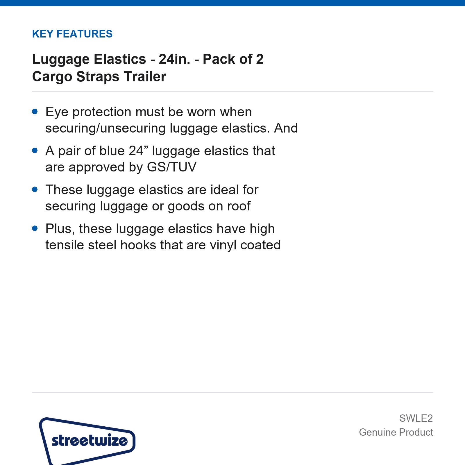 Streetwize Luggage Elastics 24in. Pack of 2 Cargo Straps Trailer Car Caravan - Image 4