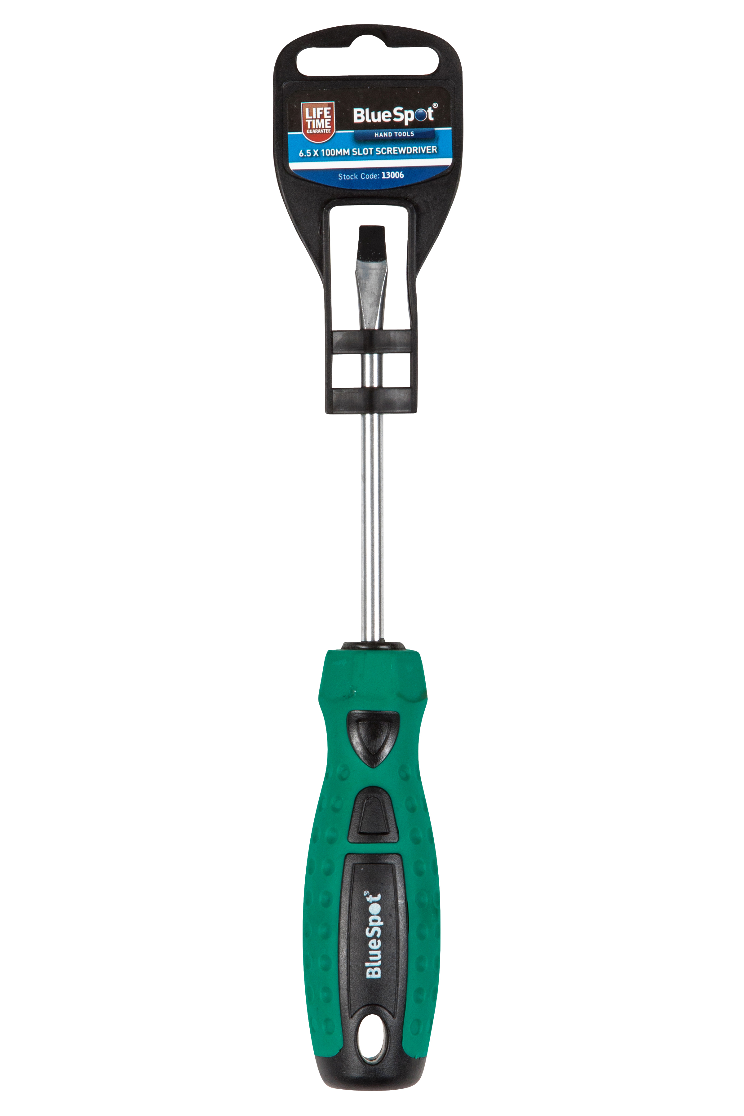 BlueSpot Slotted Screwdriver 6.5x100mm Chrome Vanadium Green Handle