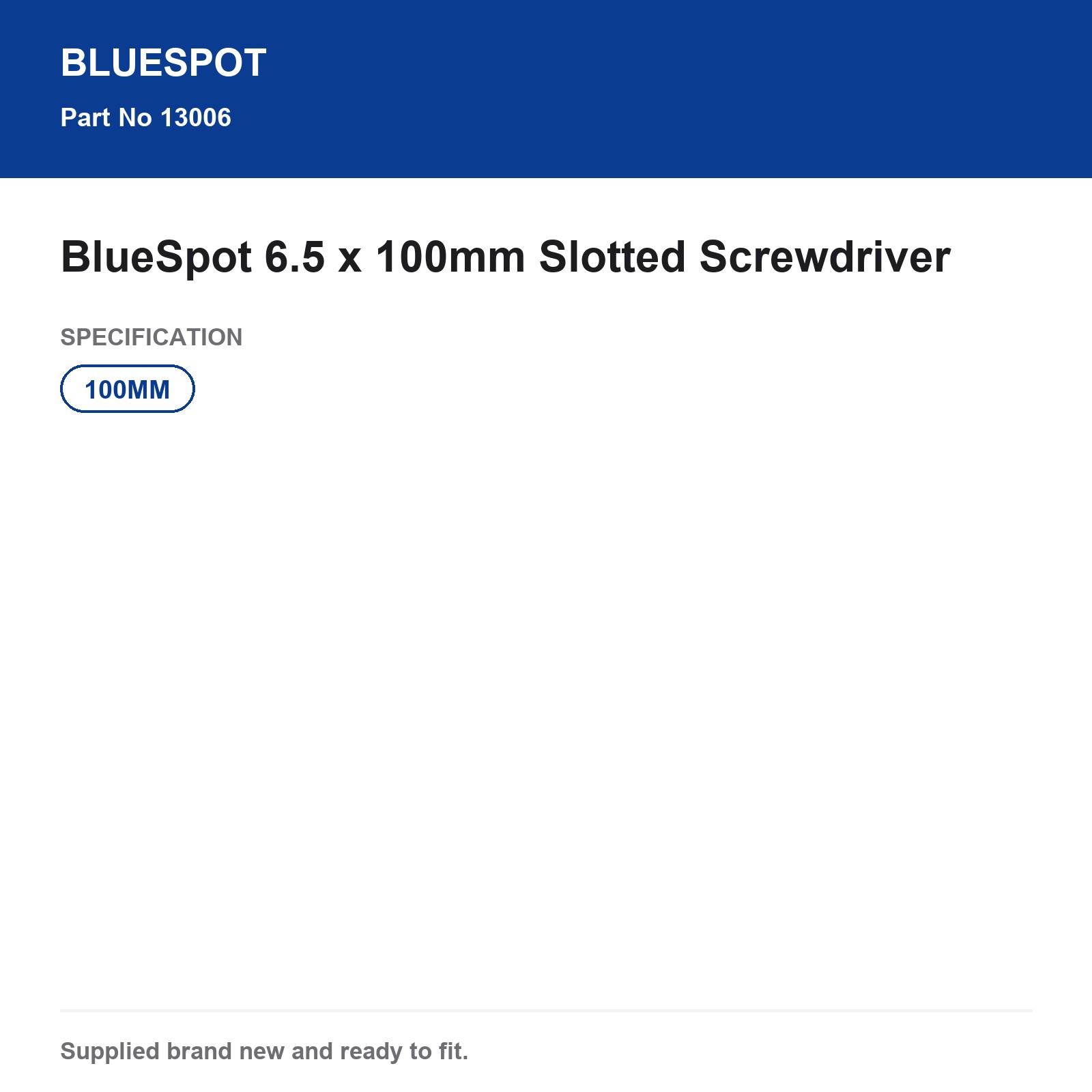 BlueSpot Slotted Screwdriver 6.5x100mm Chrome Vanadium Green Handle - Image 3