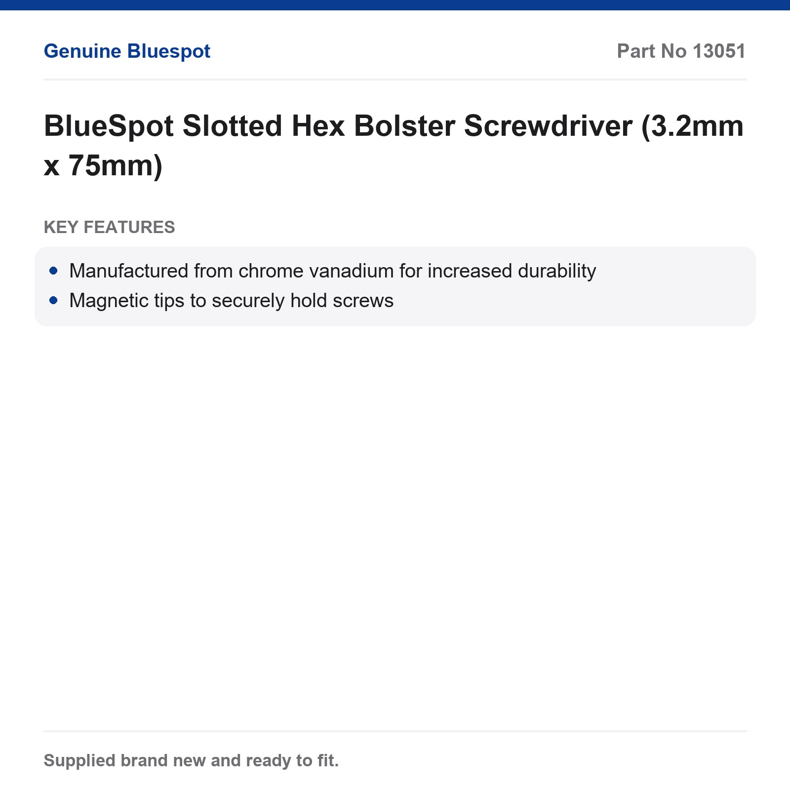 BlueSpot Slotted Screwdriver Hex Bolster 3.2mm x 75mm - Image 3