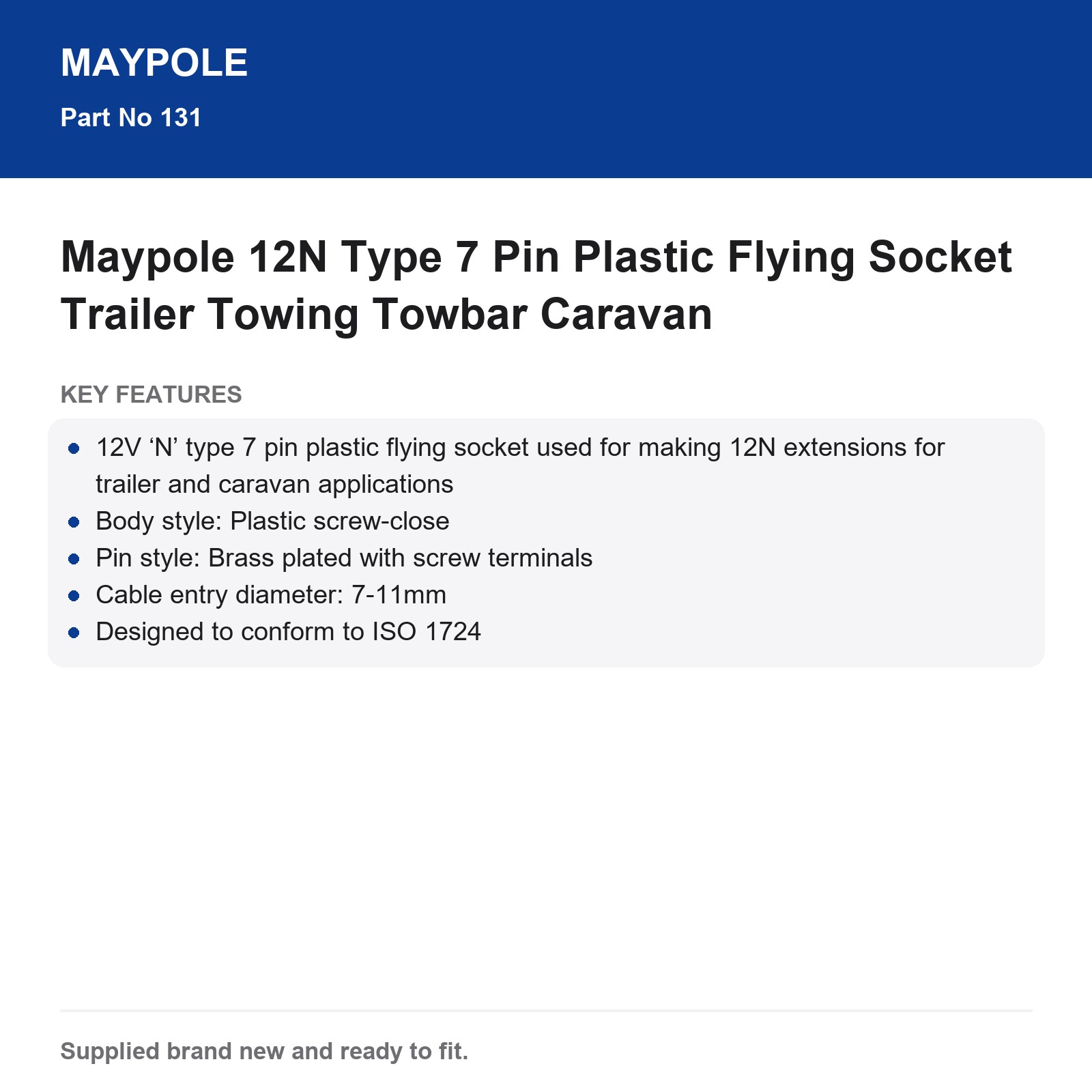 Maypole 12N Type 7 Pin Plastic Flying Socket Trailer Caravan Towbar - Image 5