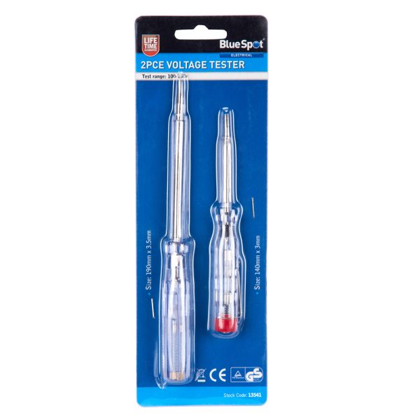 BlueSpot 2pc Voltage Tester Screwdrivers 100-250V Slotted Blade TÜV/GS