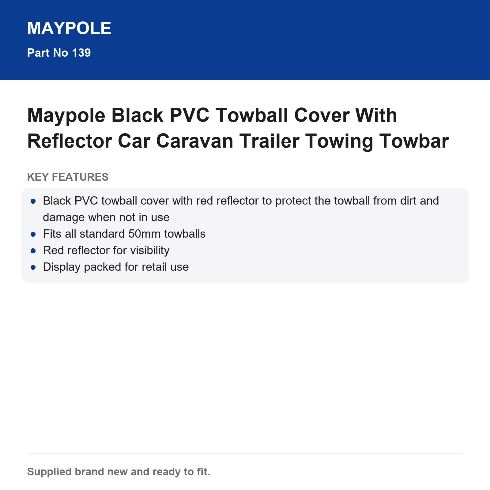 Maypole Black PVC Towball Cover With Reflector Car Caravan Trailer Towbar - Image 5
