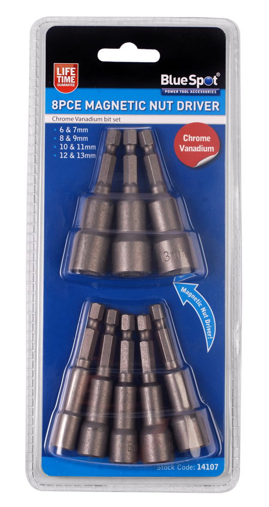 BlueSpot 8pc Magnetic Nut Driver Set 6-13mm Screwdriver Chrome Vanadium