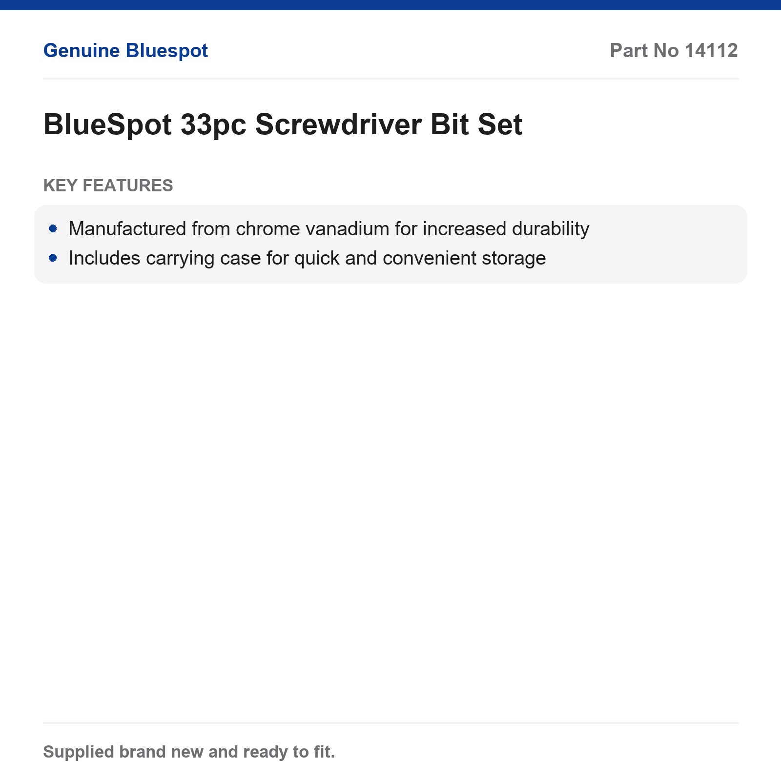 Screwdriver Bit Set BlueSpot 33pc Chrome Vanadium with Carrying Case - Image 3