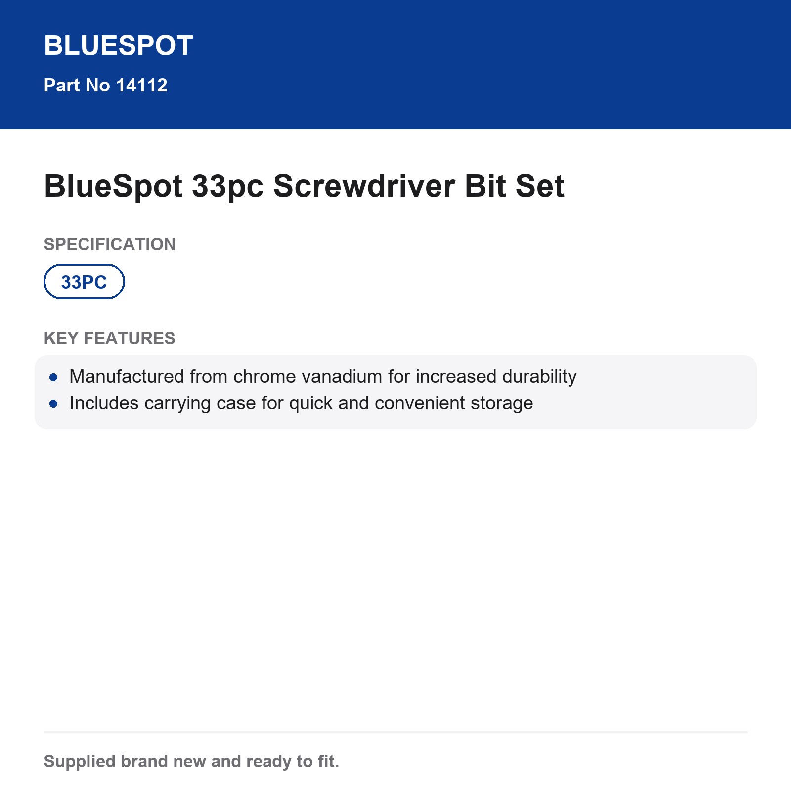 Screwdriver Bit Set BlueSpot 33pc Chrome Vanadium with Carrying Case - Image 4