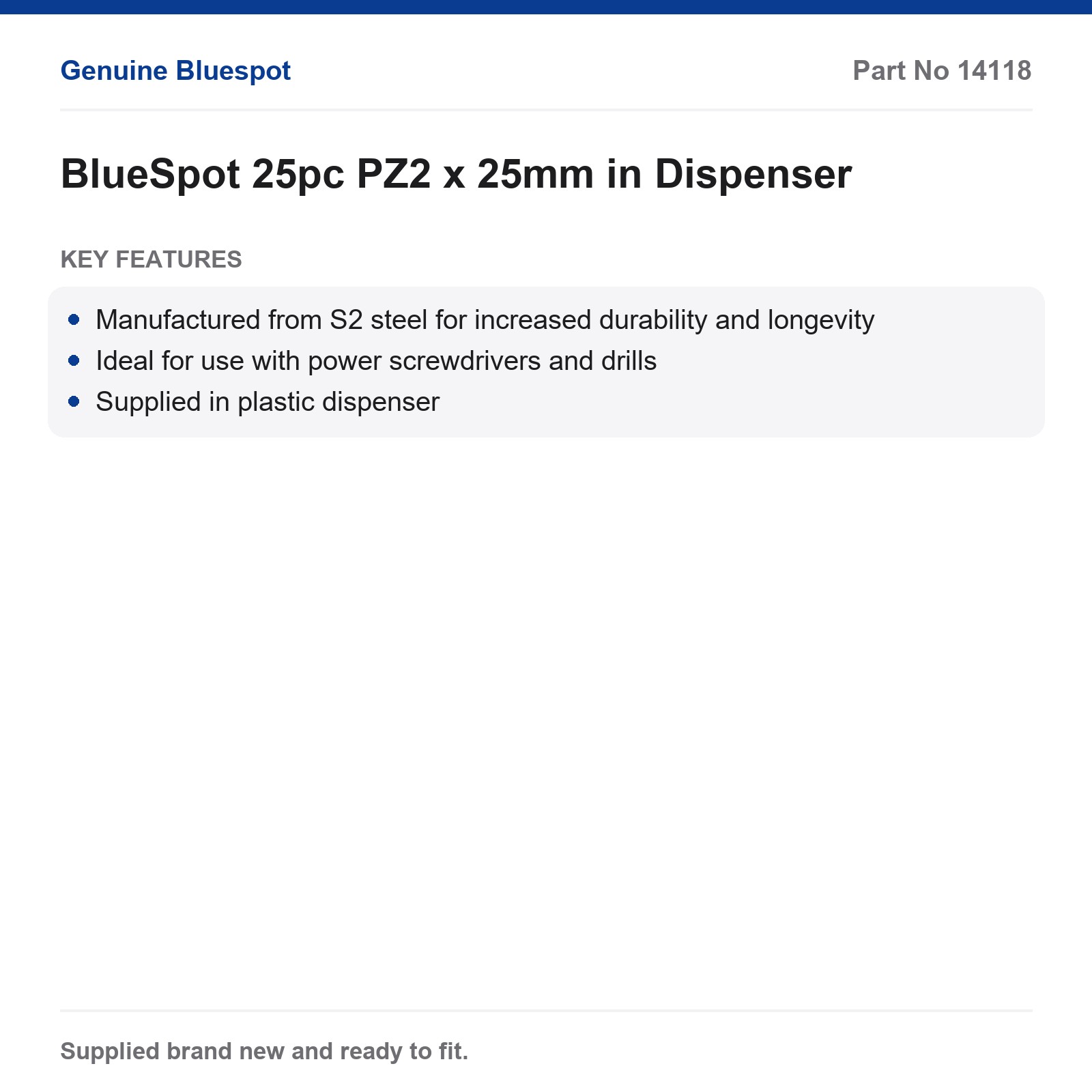 BlueSpot 25pc PZ2 25mm S2 Steel Screwdriver Bits Power Drill Dispenser - Image 2
