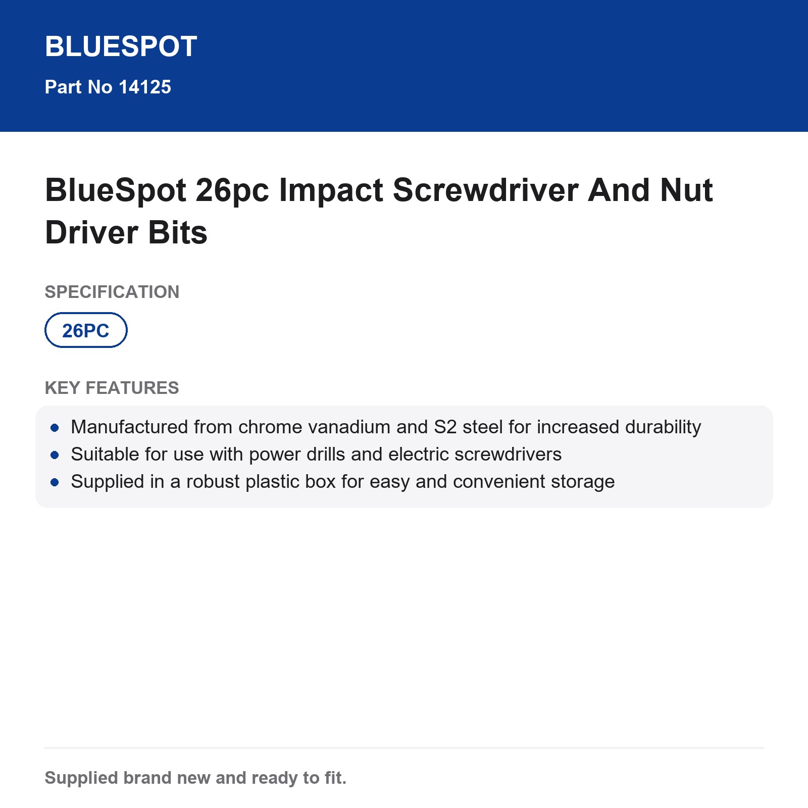 BlueSpot 26pc Impact Screwdriver And Nut Driver Bits - Image 4