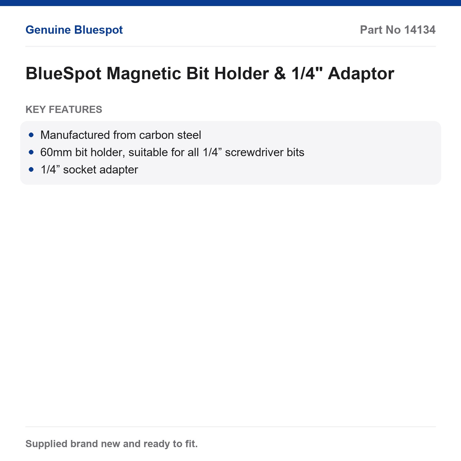Bluespot 60mm Magnetic Bit Holder & 50mm 1/4" Hex Socket Adaptor Steel - Image 3