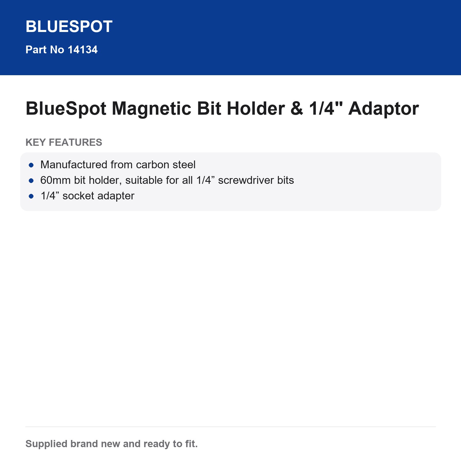 Bluespot 60mm Magnetic Bit Holder & 50mm 1/4" Hex Socket Adaptor Steel - Image 4