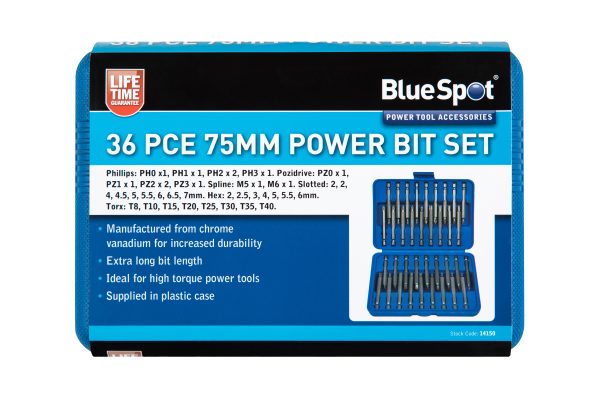 BlueSpot 36pc 75mm Power Bits Set Screwdriver Drill Driver