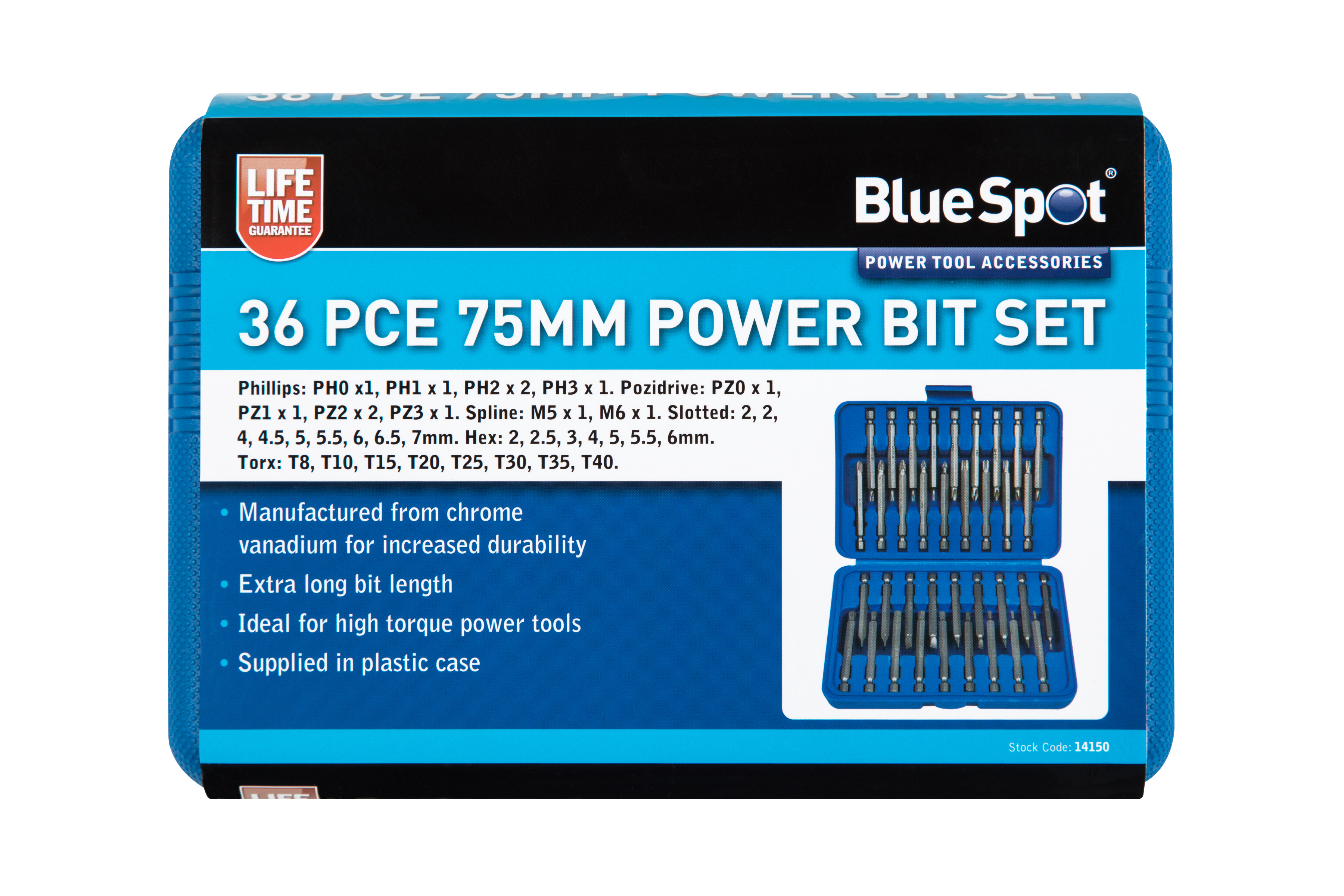 BlueSpot 36pc 75mm Power Bits Set Screwdriver Drill Driver