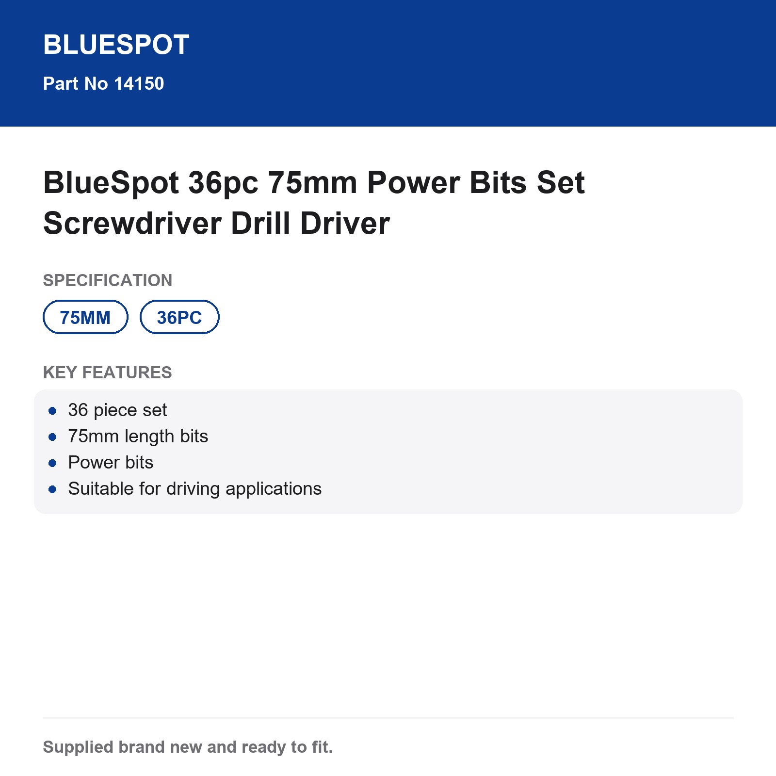 BlueSpot 36pc 75mm Power Bits Set Screwdriver Drill Driver - Image 5