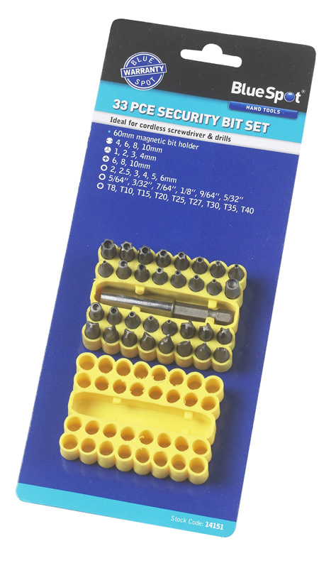Security Screwdriver Bit Set 33pc Blue Spot Chrome Vanadium Storage Case