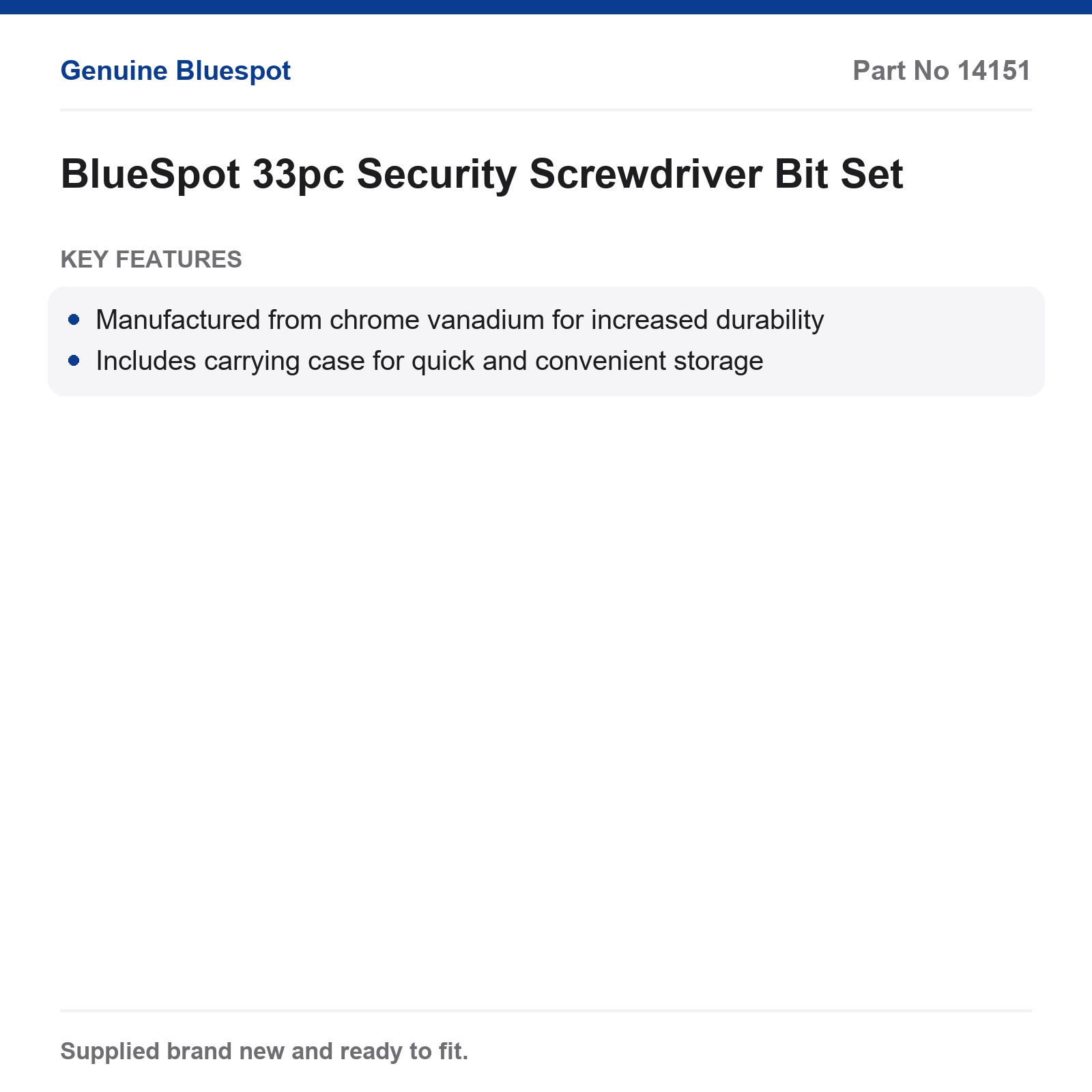 Security Screwdriver Bit Set 33pc Blue Spot Chrome Vanadium Storage Case - Image 3
