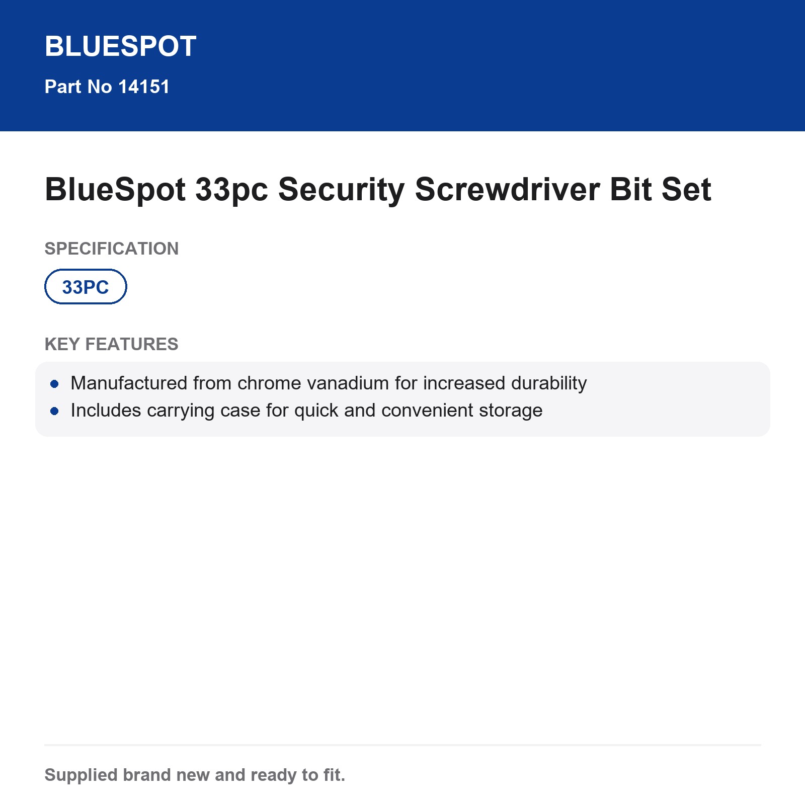 Security Screwdriver Bit Set 33pc Blue Spot Chrome Vanadium Storage Case - Image 4