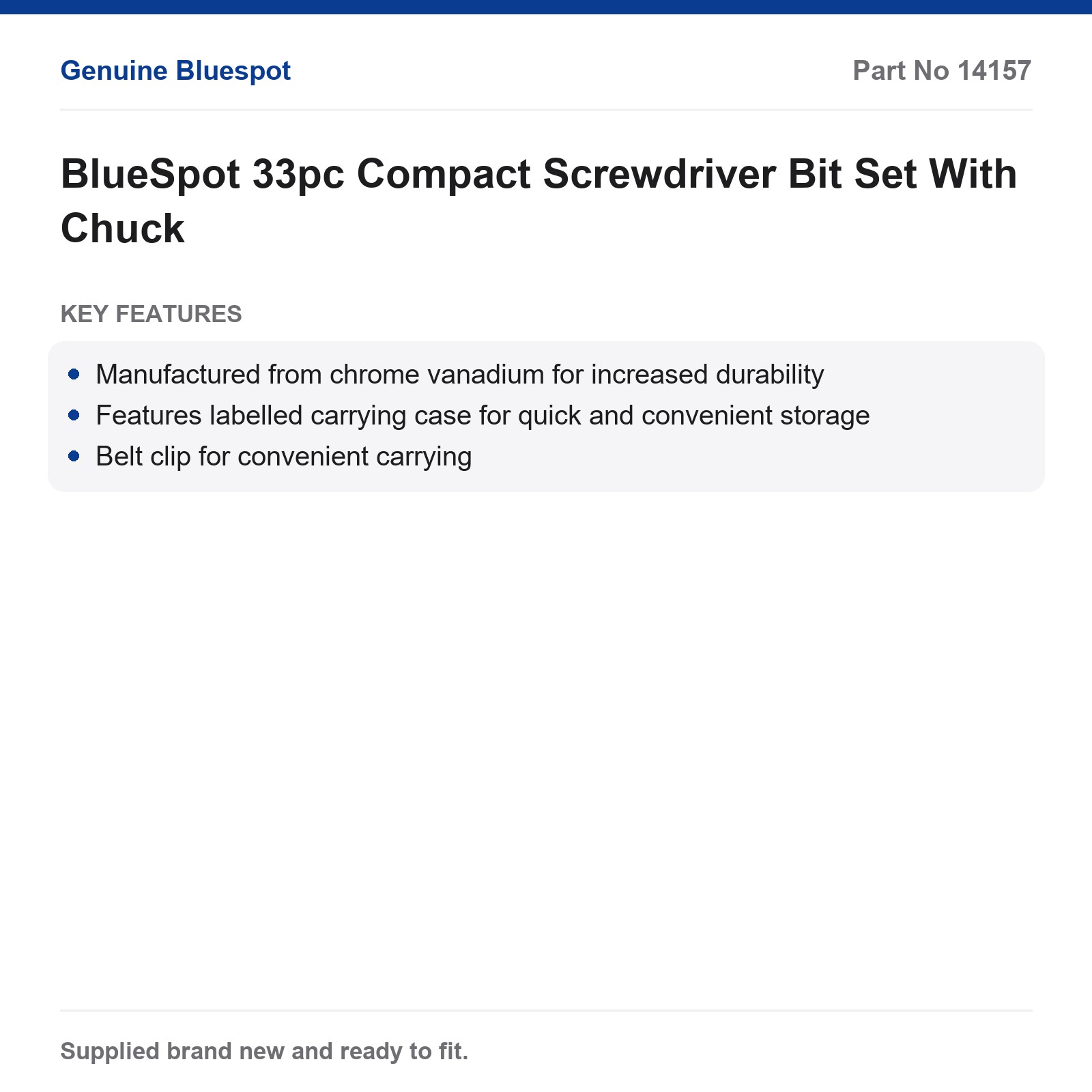 Screwdriver Bit Set BlueSpot 33pc Compact With Chuck - Image 3