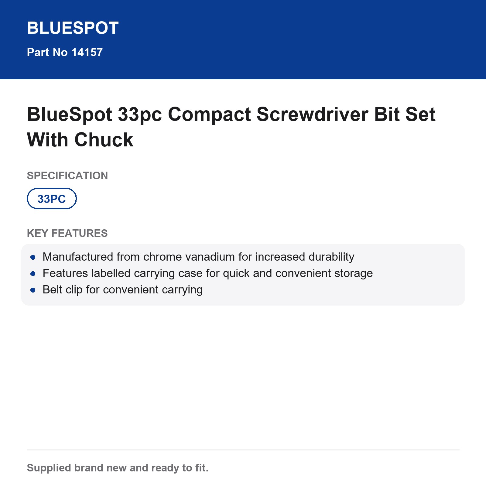 Screwdriver Bit Set BlueSpot 33pc Compact With Chuck - Image 4