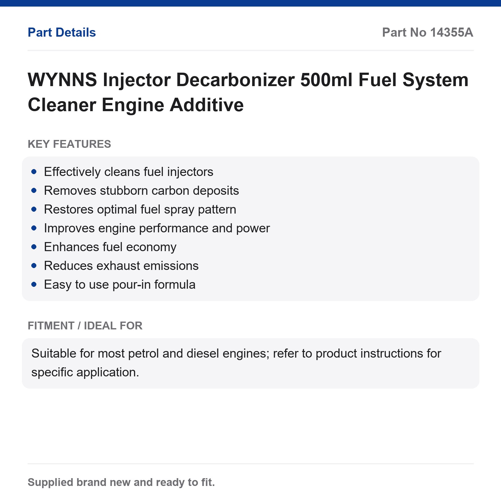 WYNNS Injector Decarbonizer 500ml Fuel System Cleaner Engine Additive - Image 3