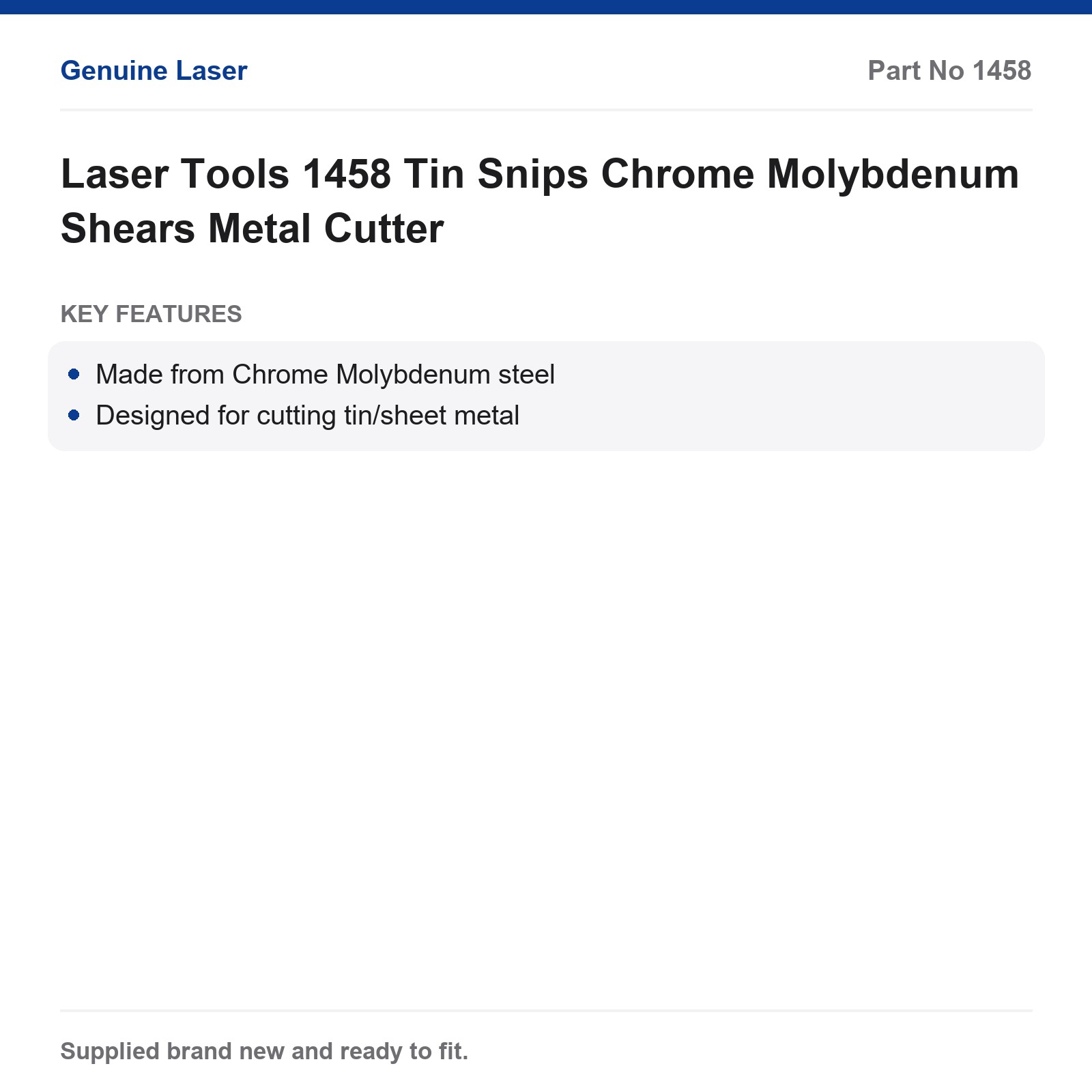 Laser Tools 1458 Tin Snips Chrome Molybdenum Shears Metal Cutter - Image 6