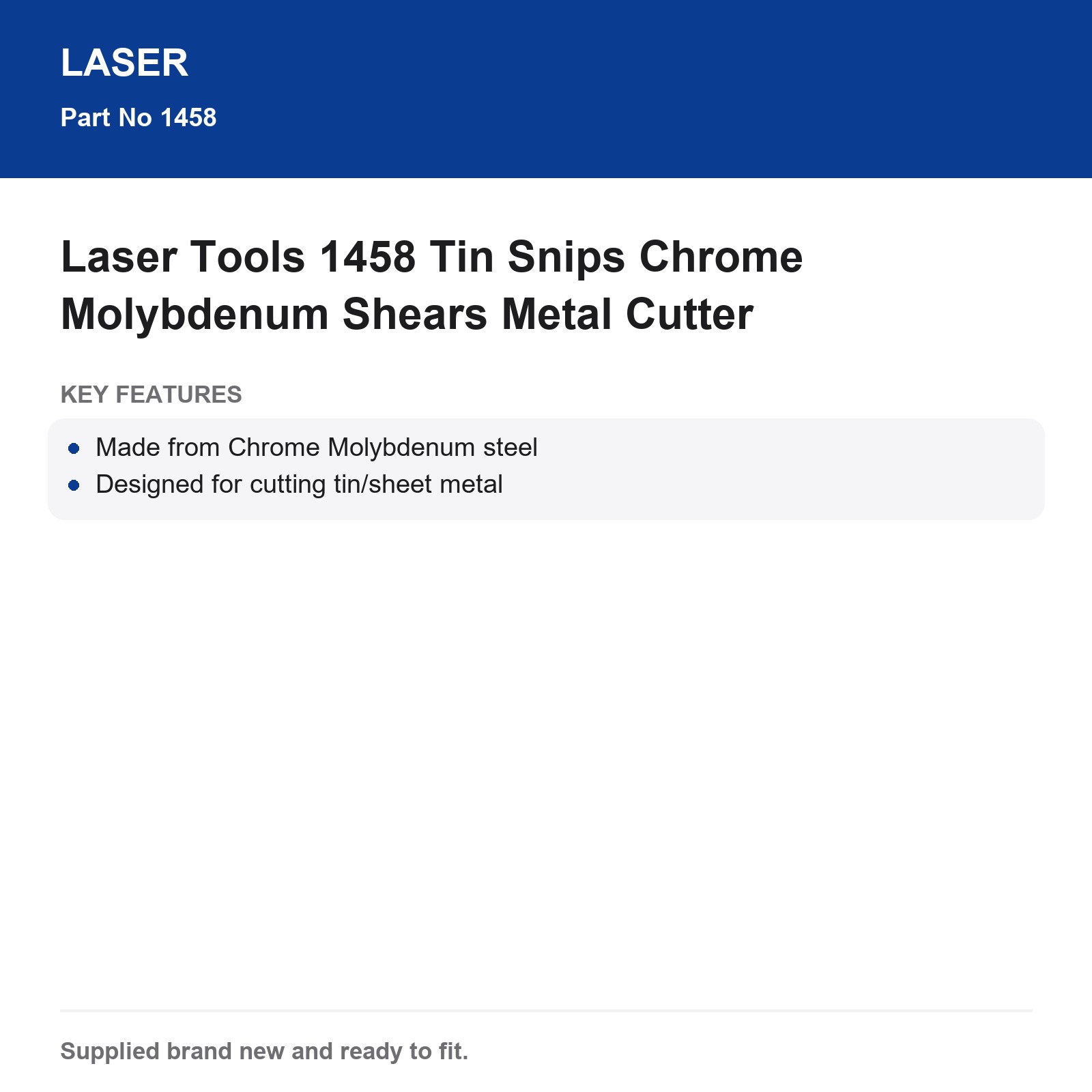 Laser Tools 1458 Tin Snips Chrome Molybdenum Shears Metal Cutter - Image 7