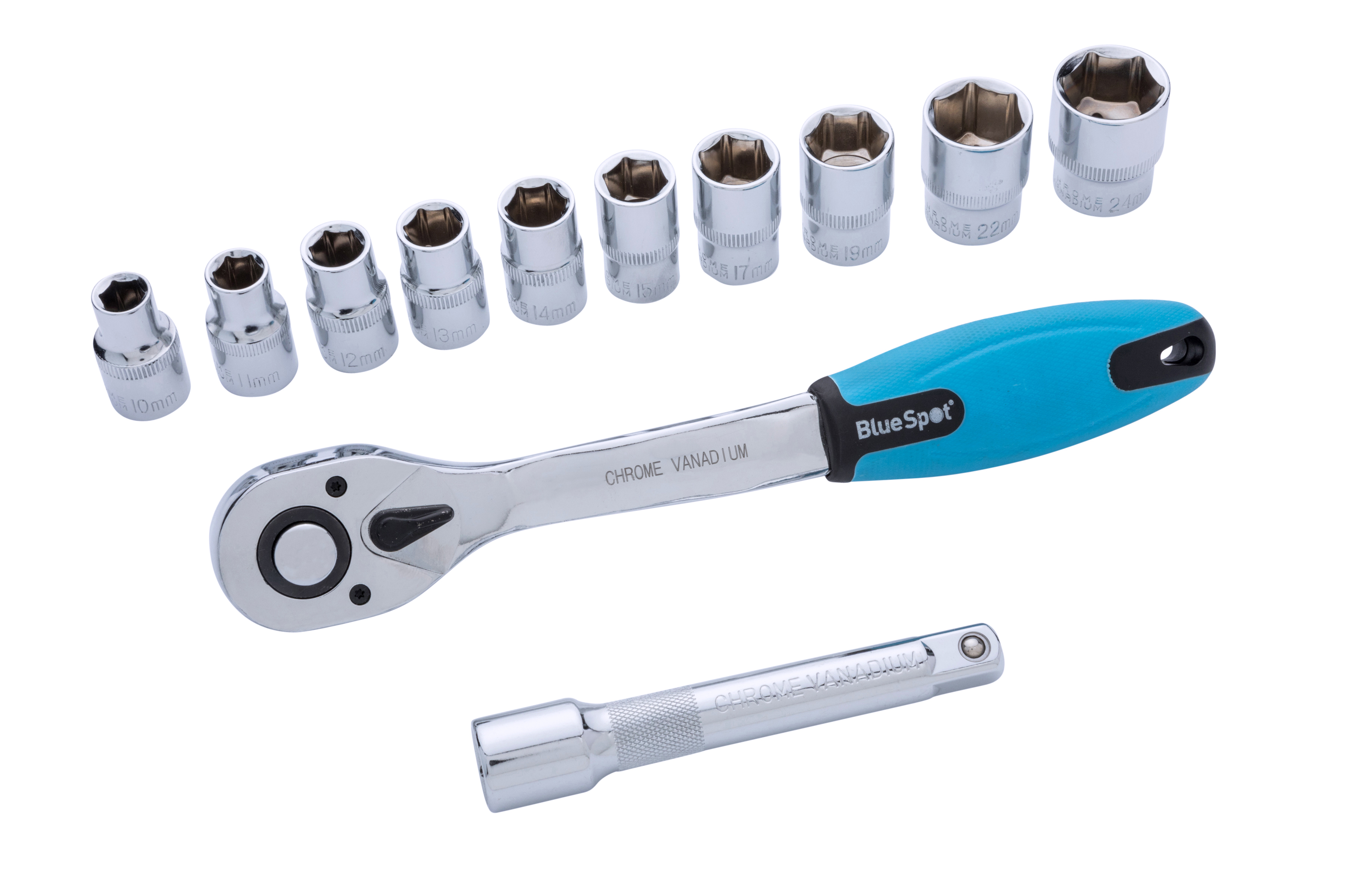 BlueSpot 1/2" Metric Socket Set & Ratchet 10-24mm 12pc - Image 3