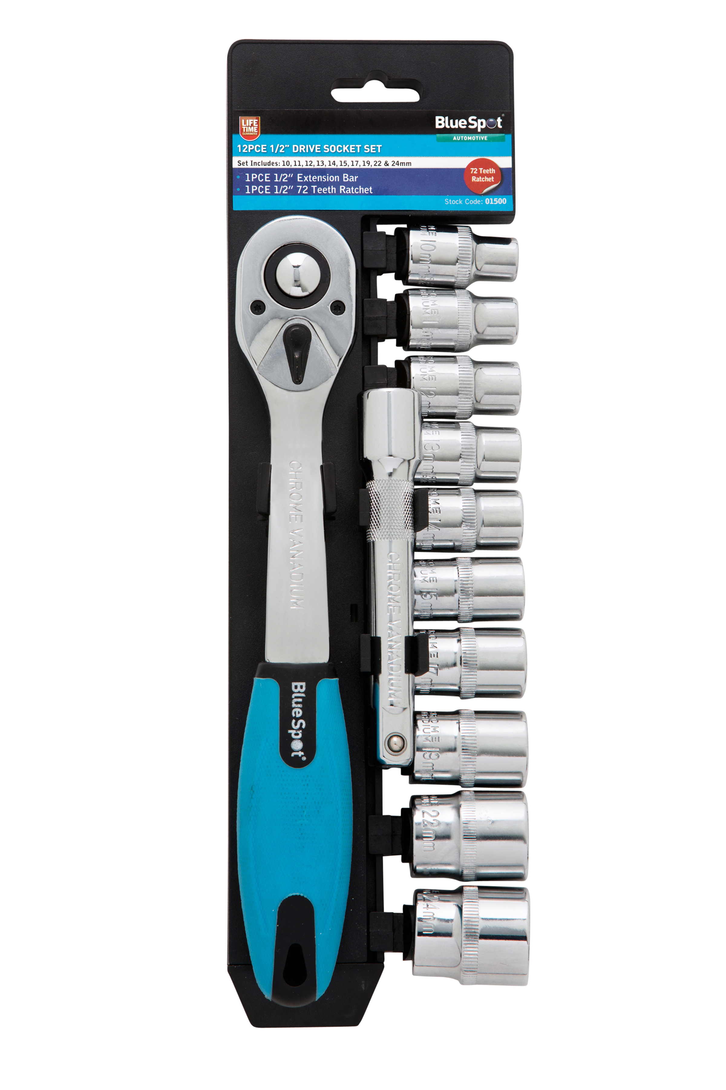 BlueSpot 1/2" Metric Socket Set & Ratchet 10-24mm 12pc - Image 2