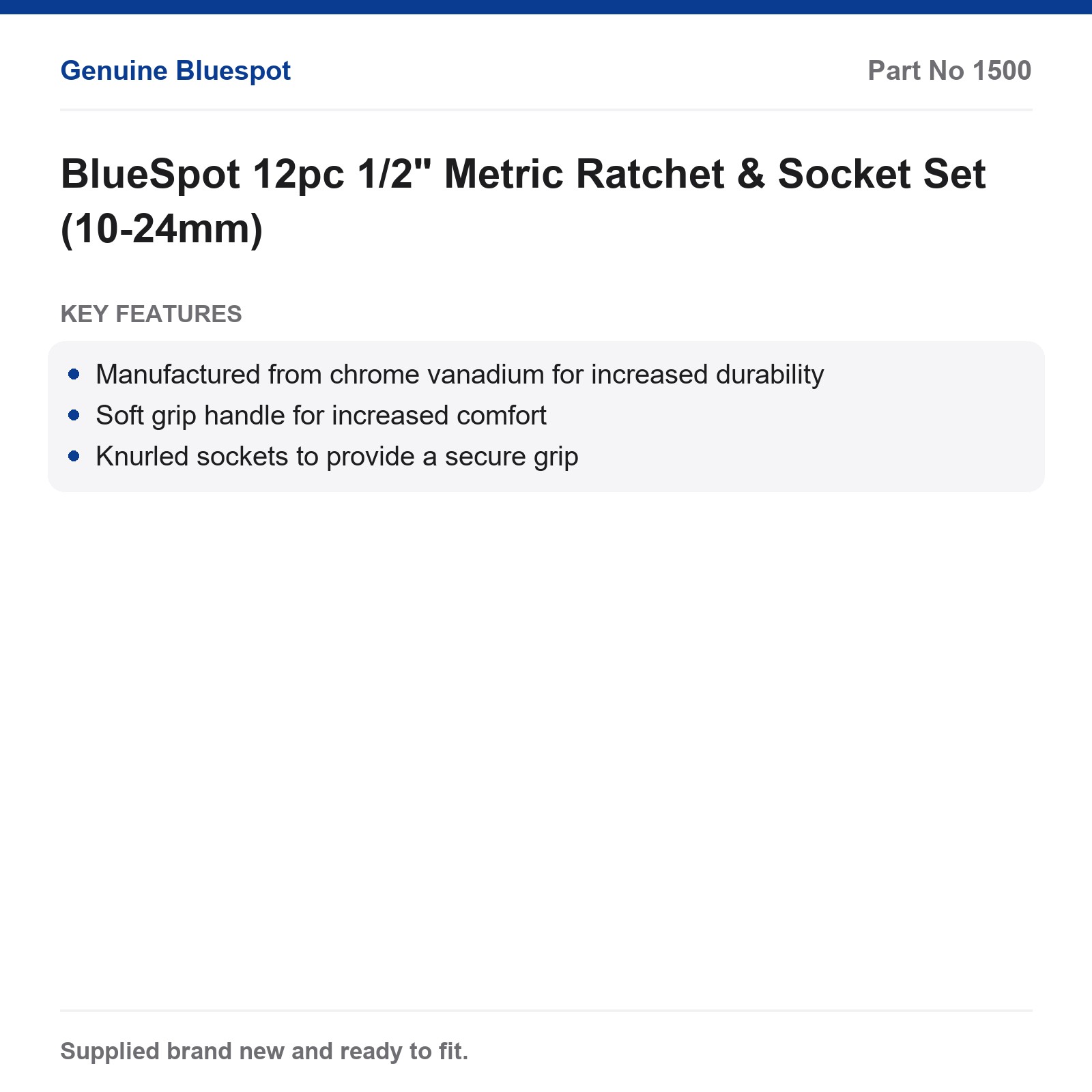 BlueSpot 1/2" Metric Socket Set & Ratchet 10-24mm 12pc - Image 4