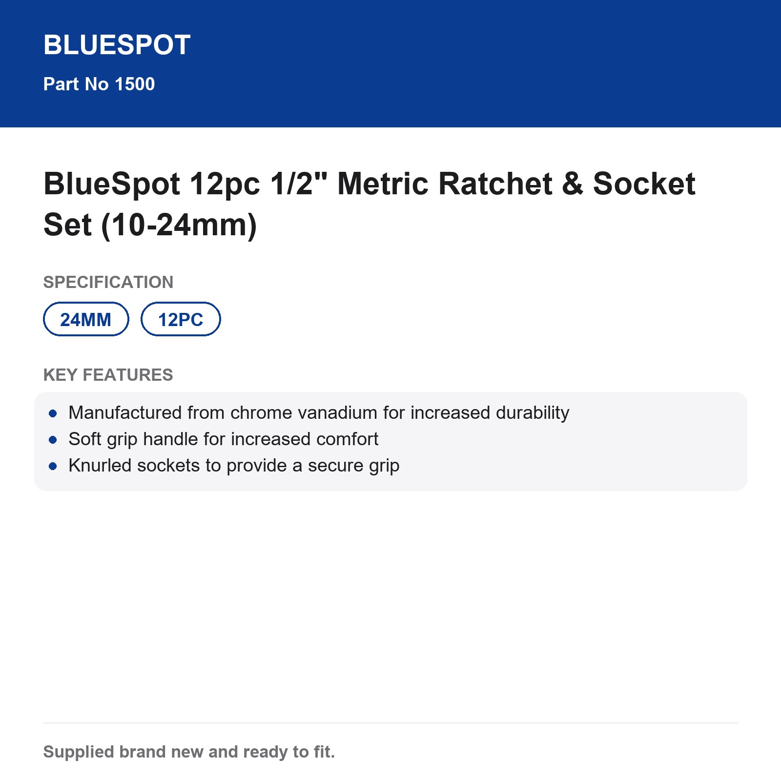BlueSpot 1/2" Metric Socket Set & Ratchet 10-24mm 12pc - Image 5